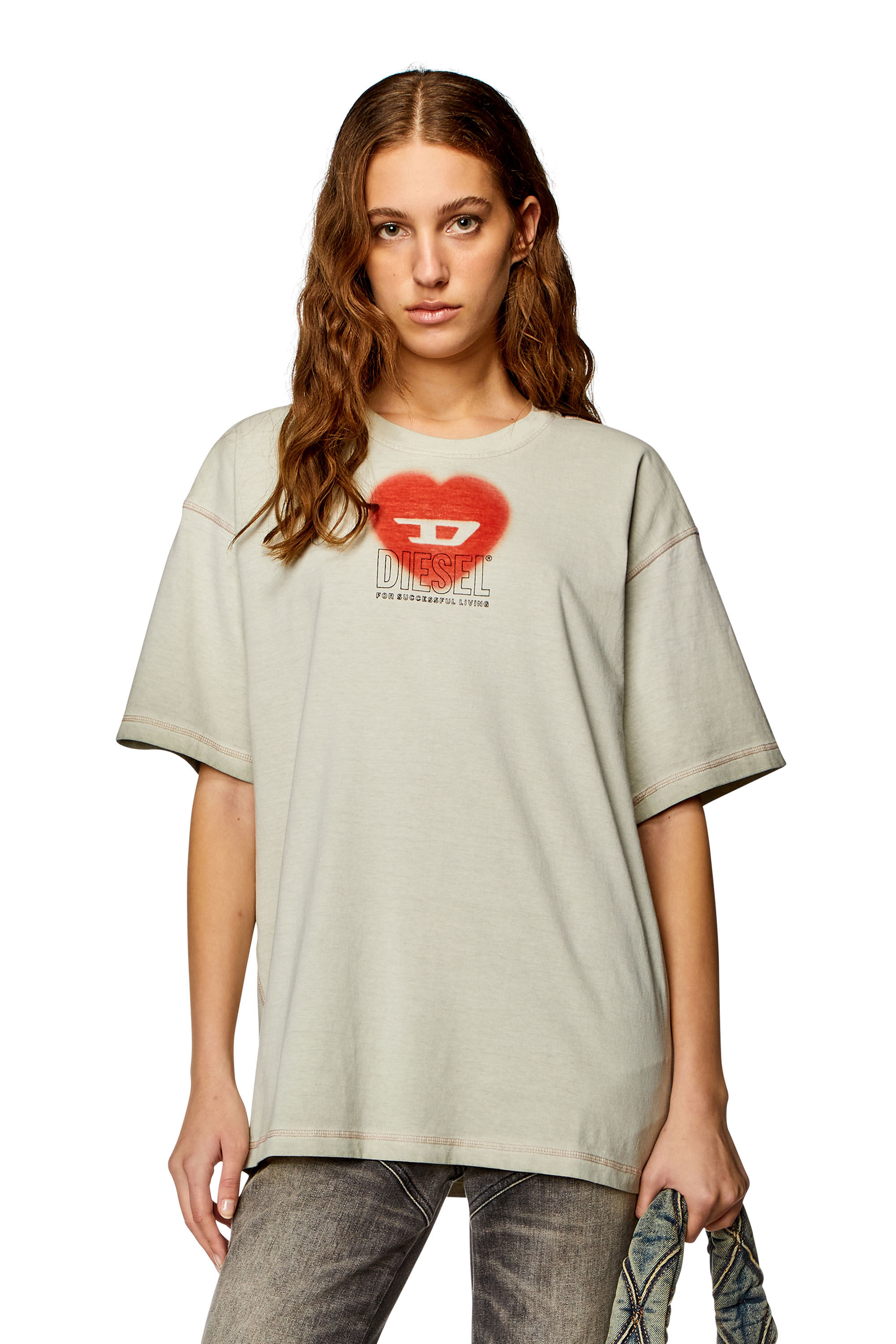 Women's T-shirt with heart print | Beige | Diesel