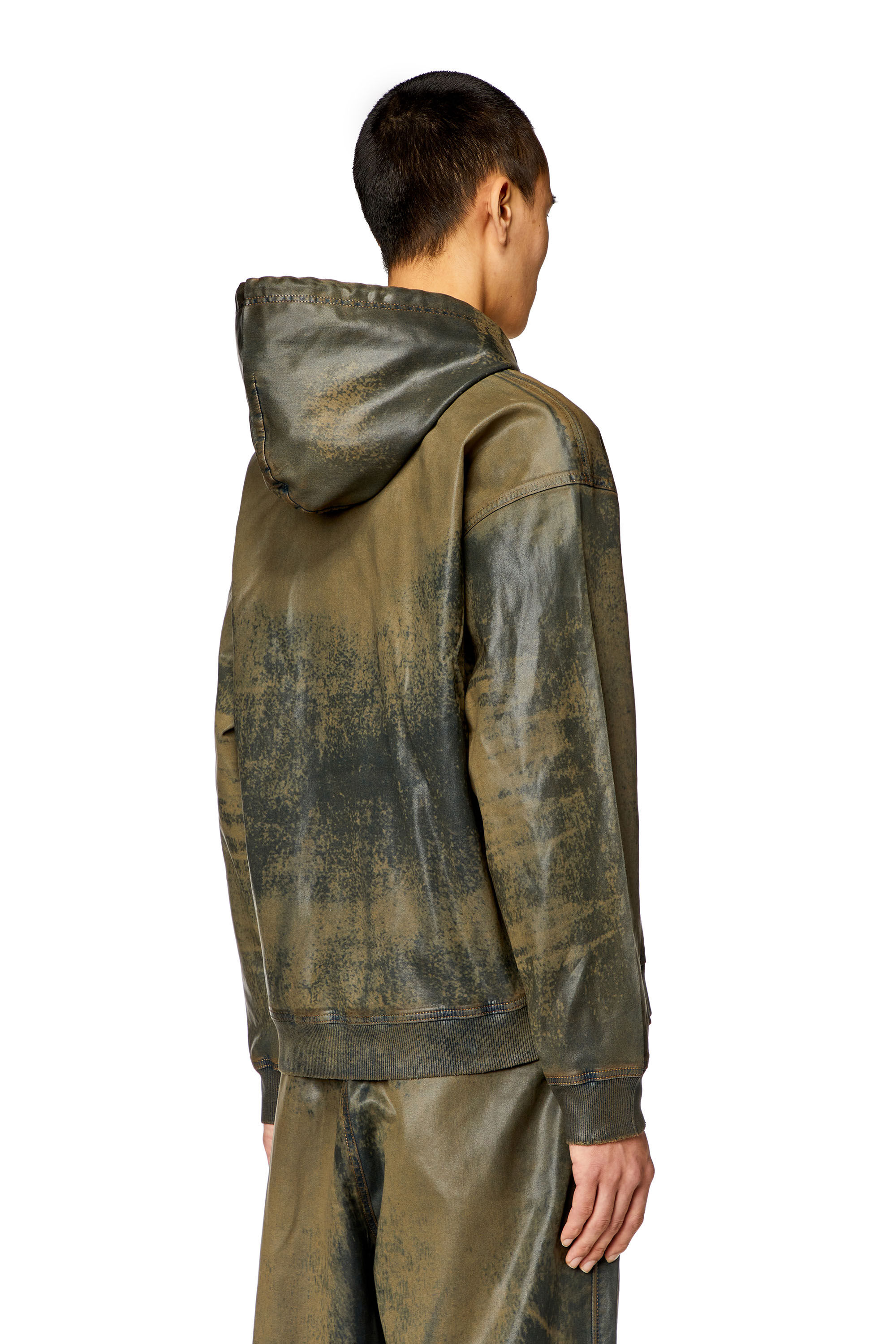 Women's Zip hoodie in laser-print Track Denim | Brown | Diesel