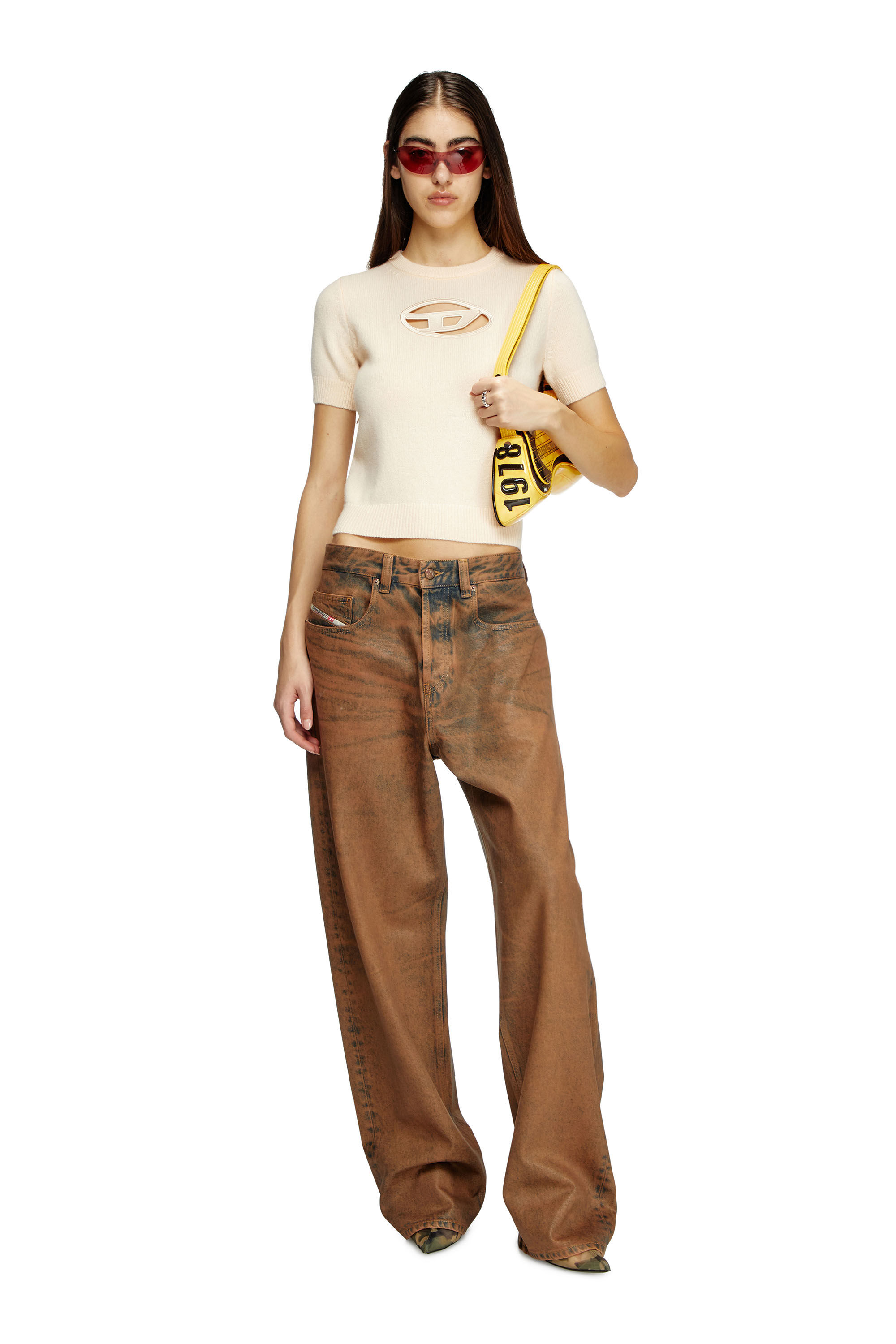 Diesel - M-ARGARIN-SS, Jersey de manga corta de mezcla de cachemira Mujer in Beige - 1