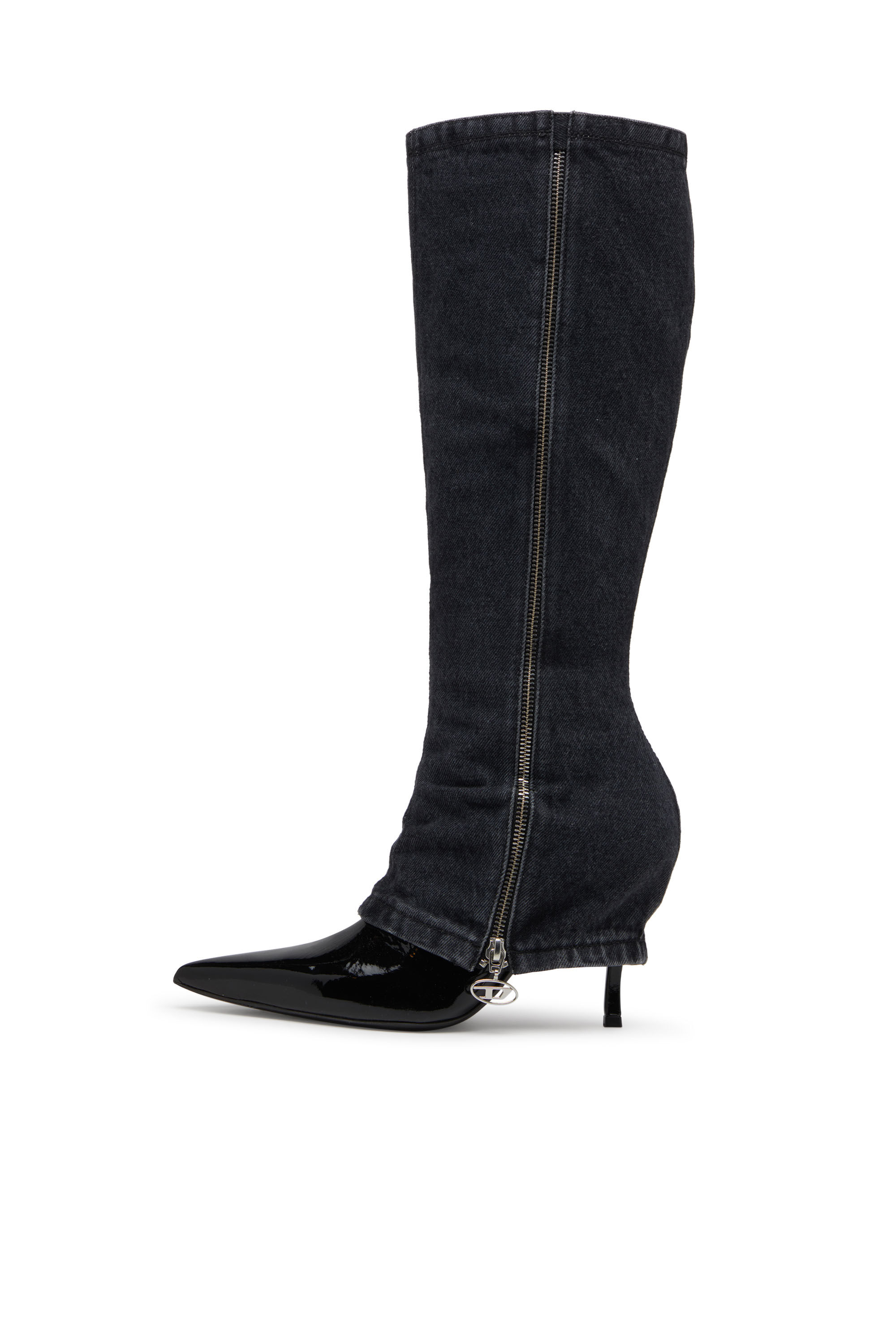 Diesel - D-VENUS TWISTED BOOT, D-Venus-Botas con tacones de aguja hasta la rodilla y efecto trampantojo de tejido vaquero Mujer in Negro - 6