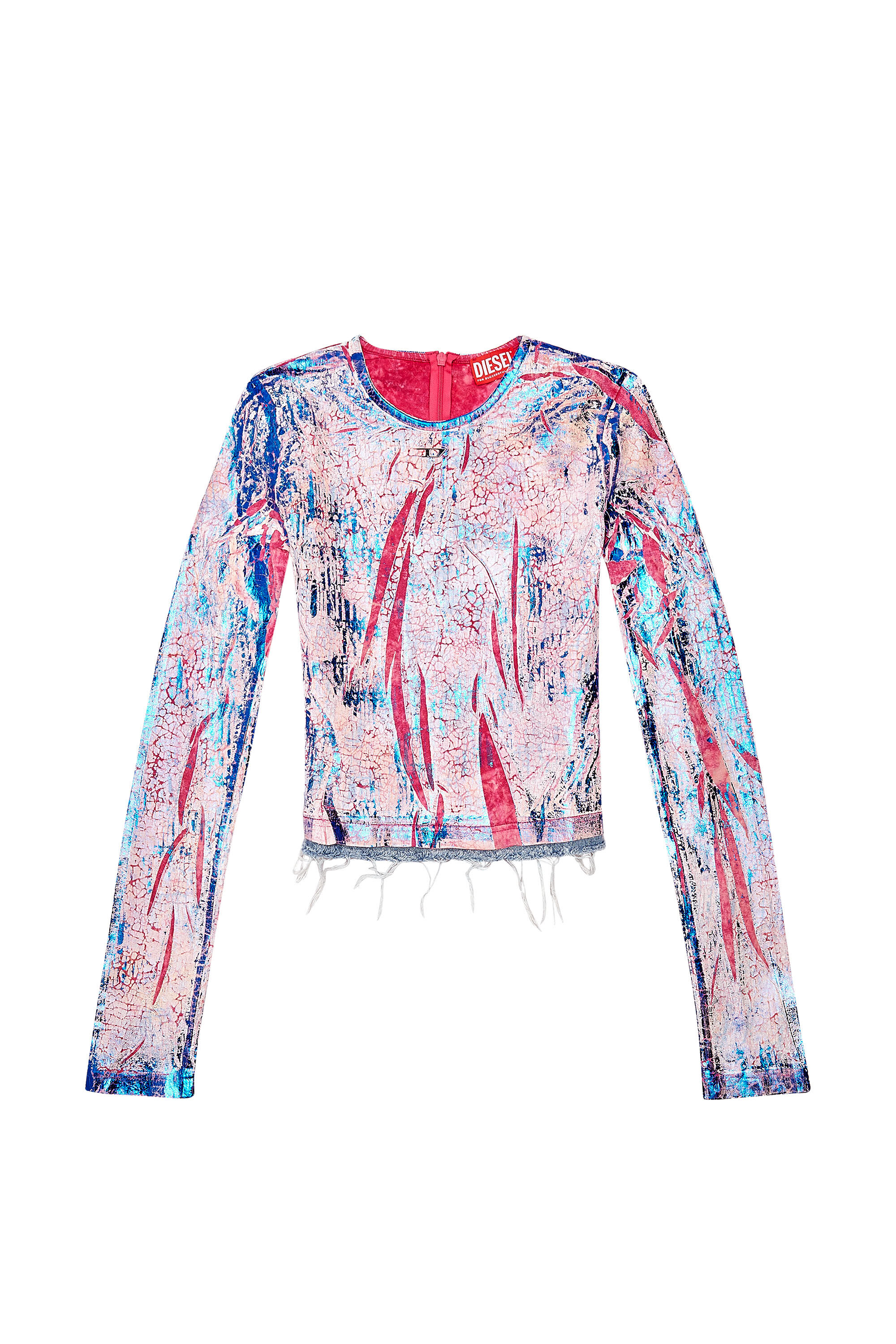 Women's Overprinted jersey top with frayed hem | Pink | Diesel