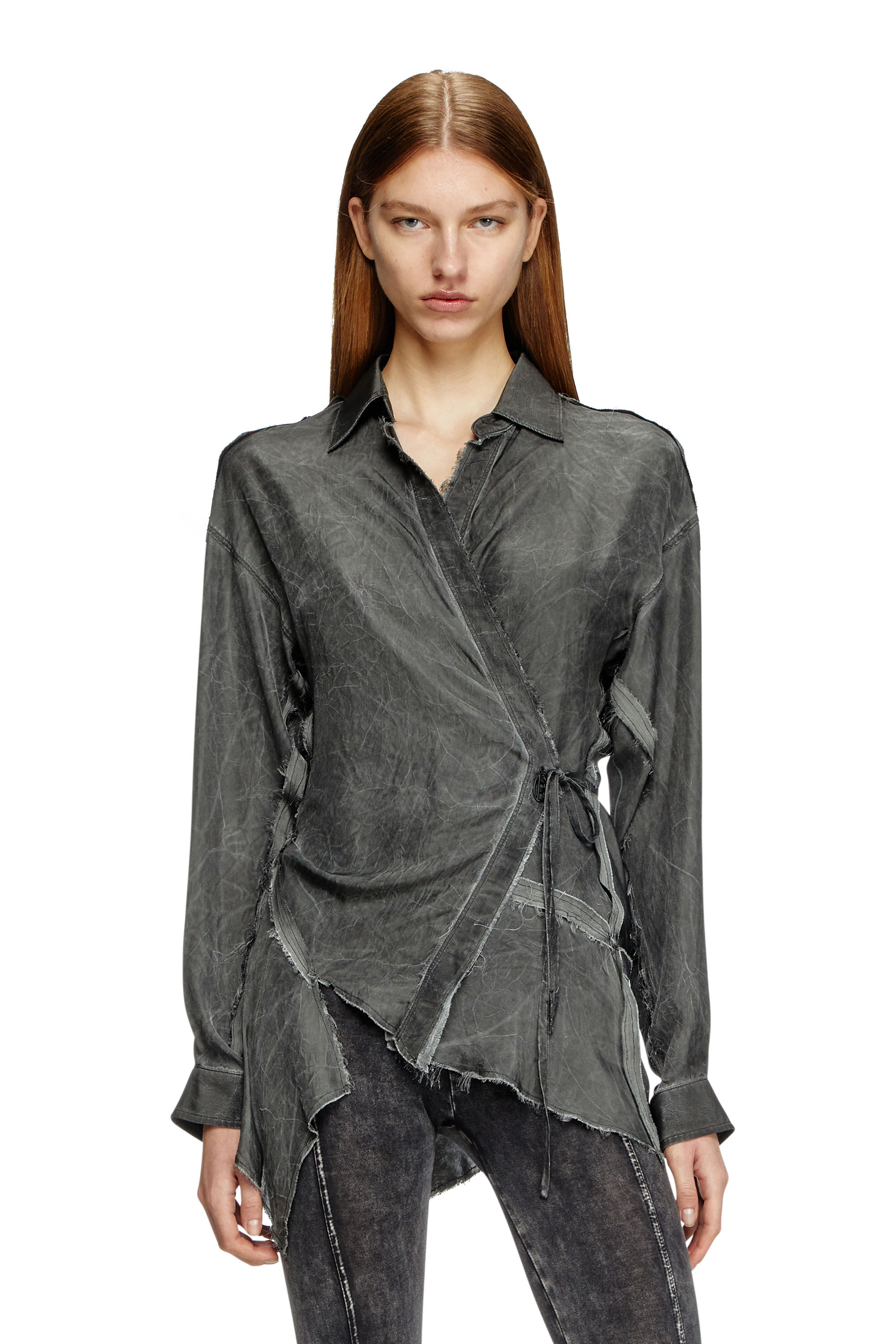 Diesel - C-RAZY-Q1, Falda envolvente asimétrica de sarga arrugada Mujer in Negro - 3