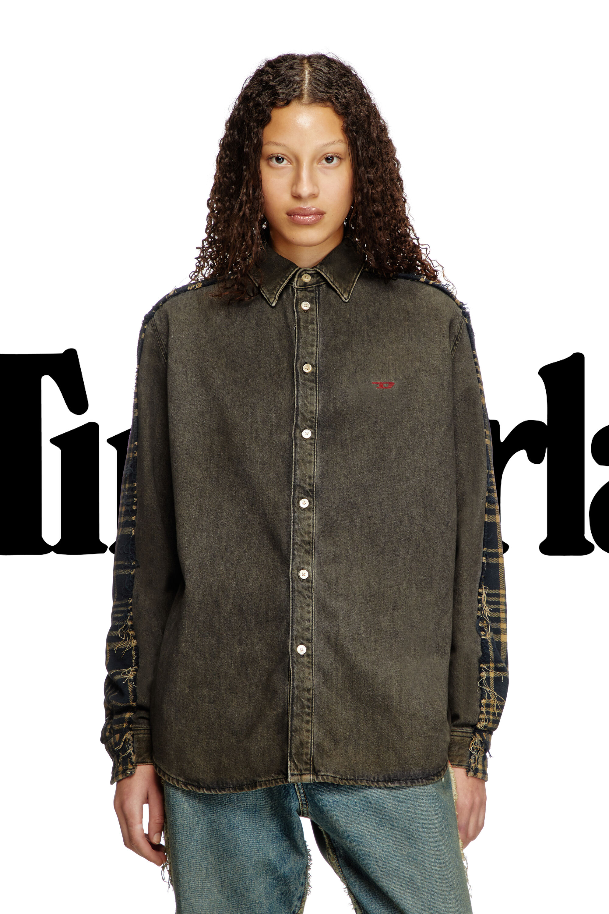 Diesel - Shirt Dieseloves 5A, Unisex's Overdyed denim and check and shirt in Black/Blue - 4
