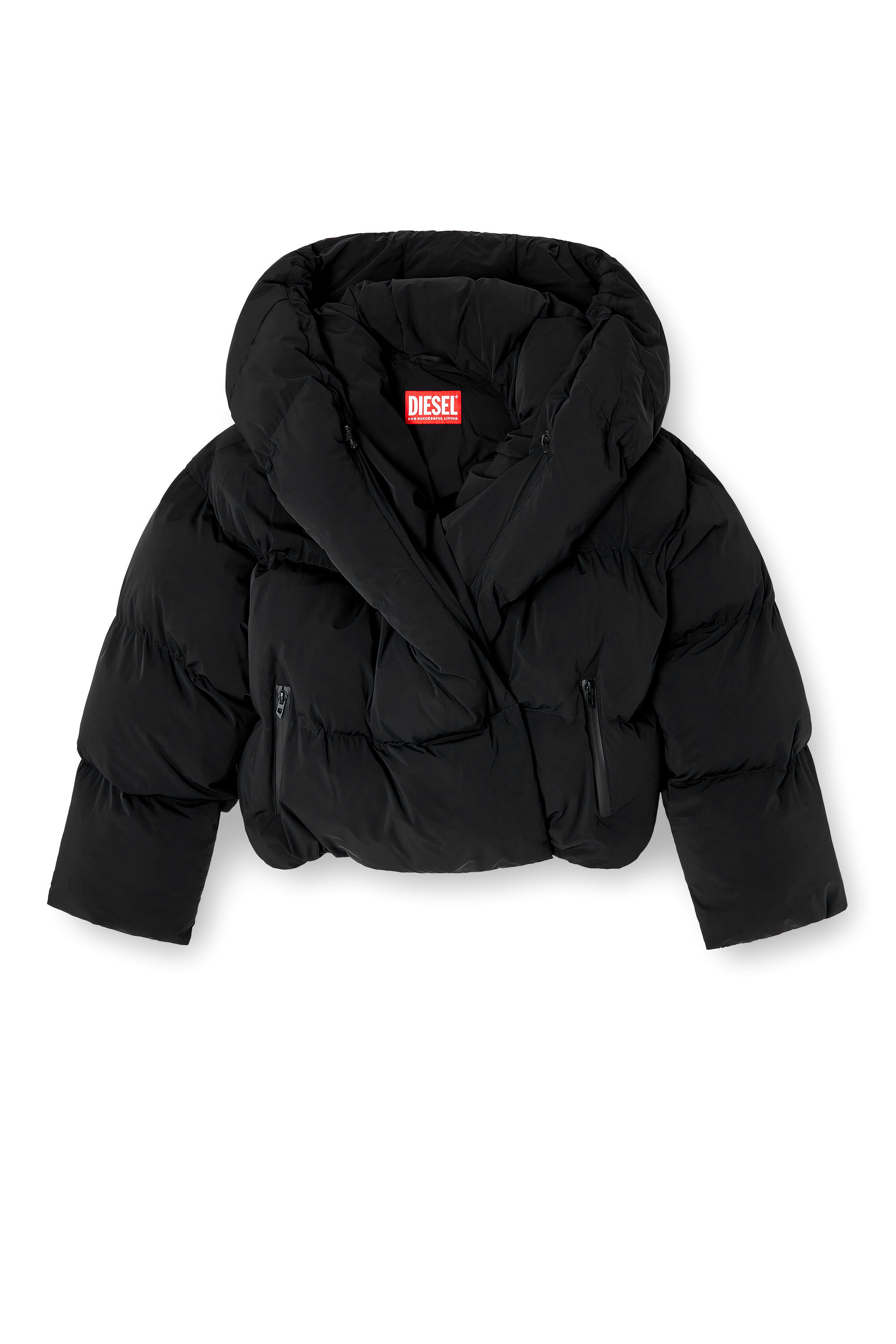 Diesel - W-ILEY-T1, Chaqueta de plumón envolvente en nylon bi-elástico Mujer in Negro - 2