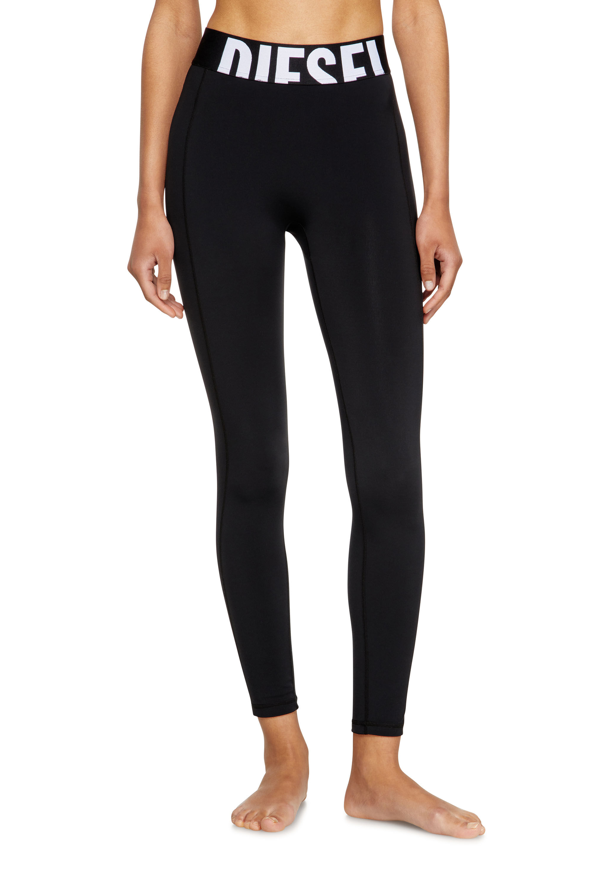 Diesel - ADELINE-D-POP, Woman's Microfibre leggings with cut-off logo in Black - 1