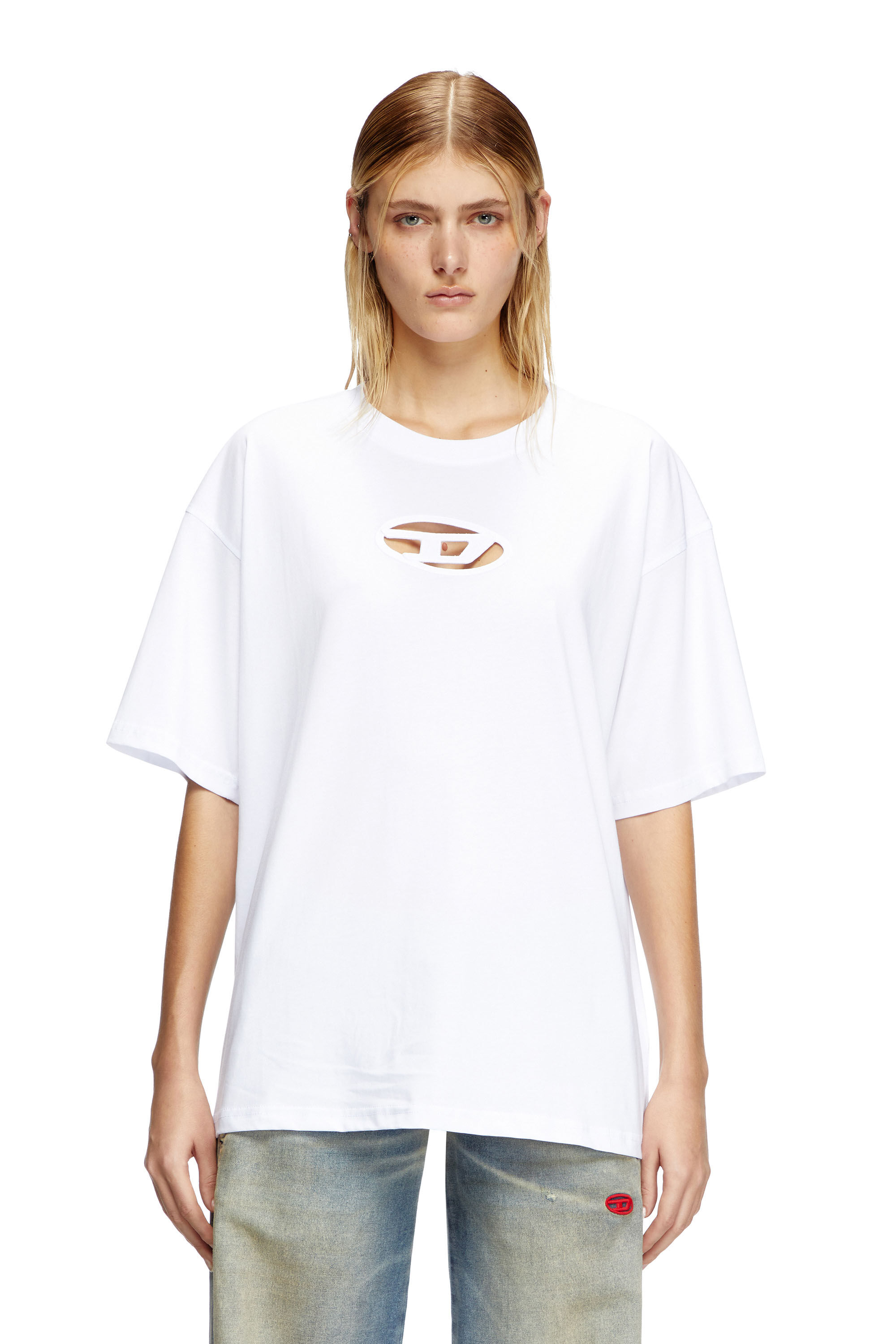 【メール便送料無料対応可】 Women's T-shirt with embroidered Oval D | White | Diesel トップス