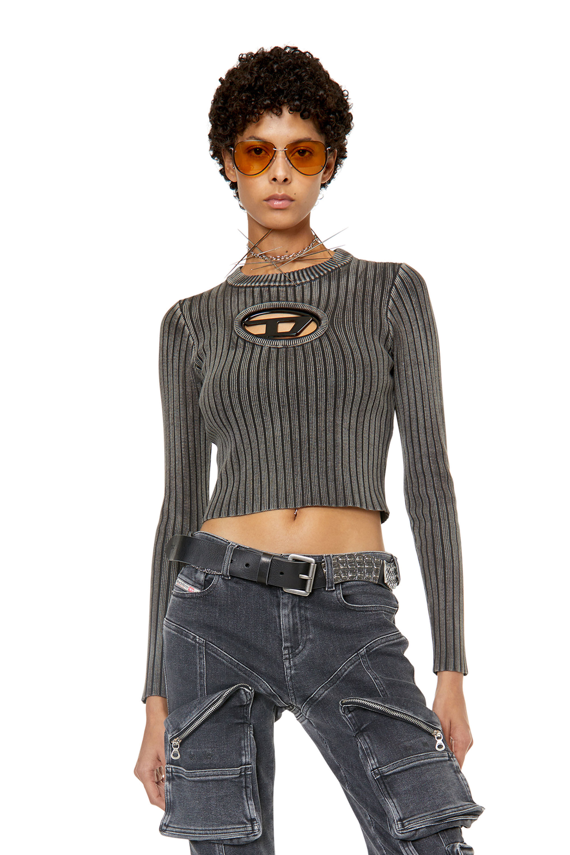M-ARJORY Woman: Ribbed top with oval D plaque | Diesel M-ARJORY Woman: Ribbed top with oval D plaque | Diesel