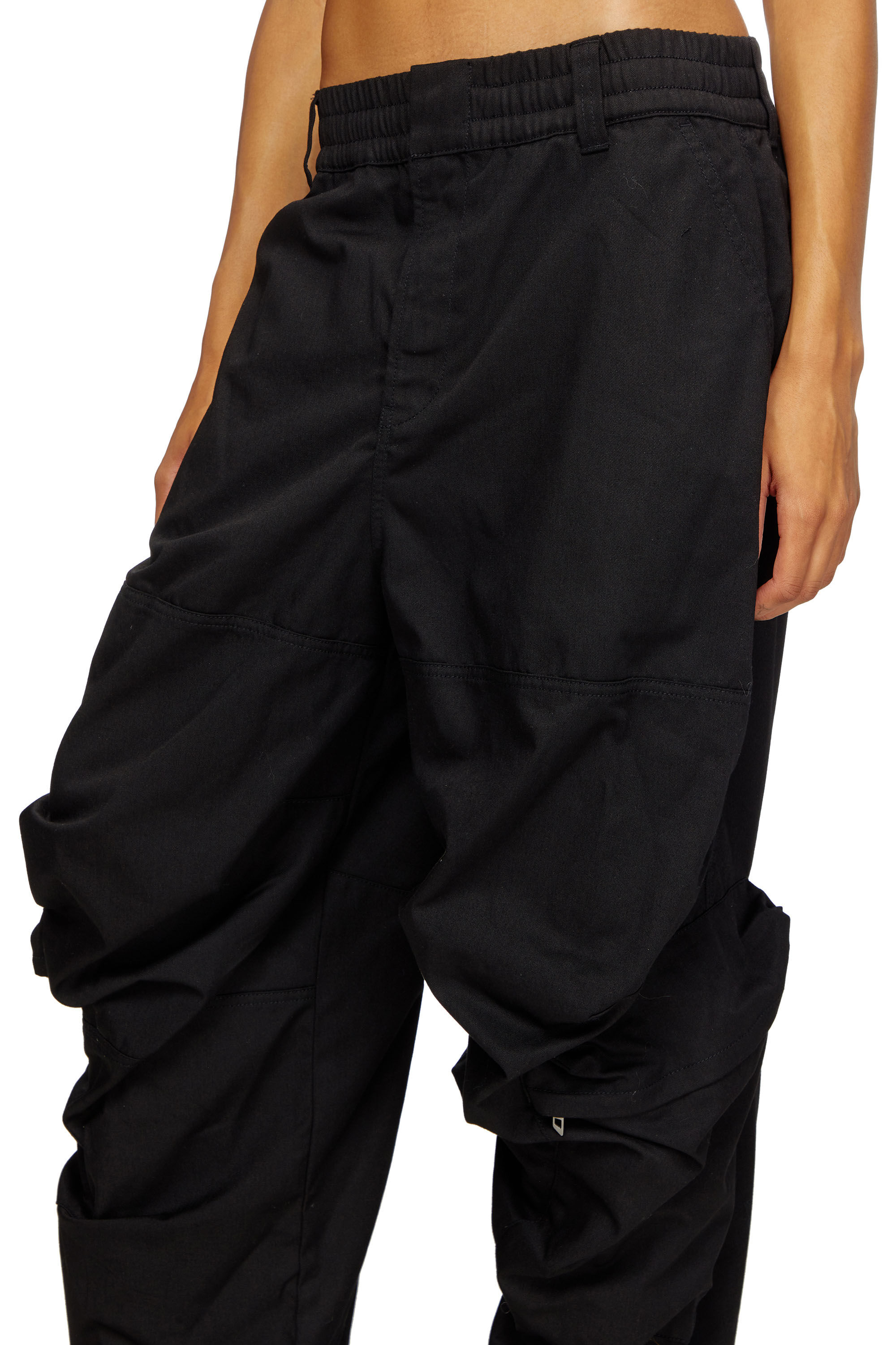 COTTON TWILL DRAWSTRING WIDE PANTS WITH ZIP SIDE POCKET(M