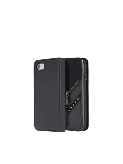 BLACK DENIM/STUD/ZIPPER IPHONE 8/7 FOLIO, Black Diesel - BLACK DENIM/STUD/ZIPPER IPHONE 8/7 FOLIO, Black - Flip covers - Image 1