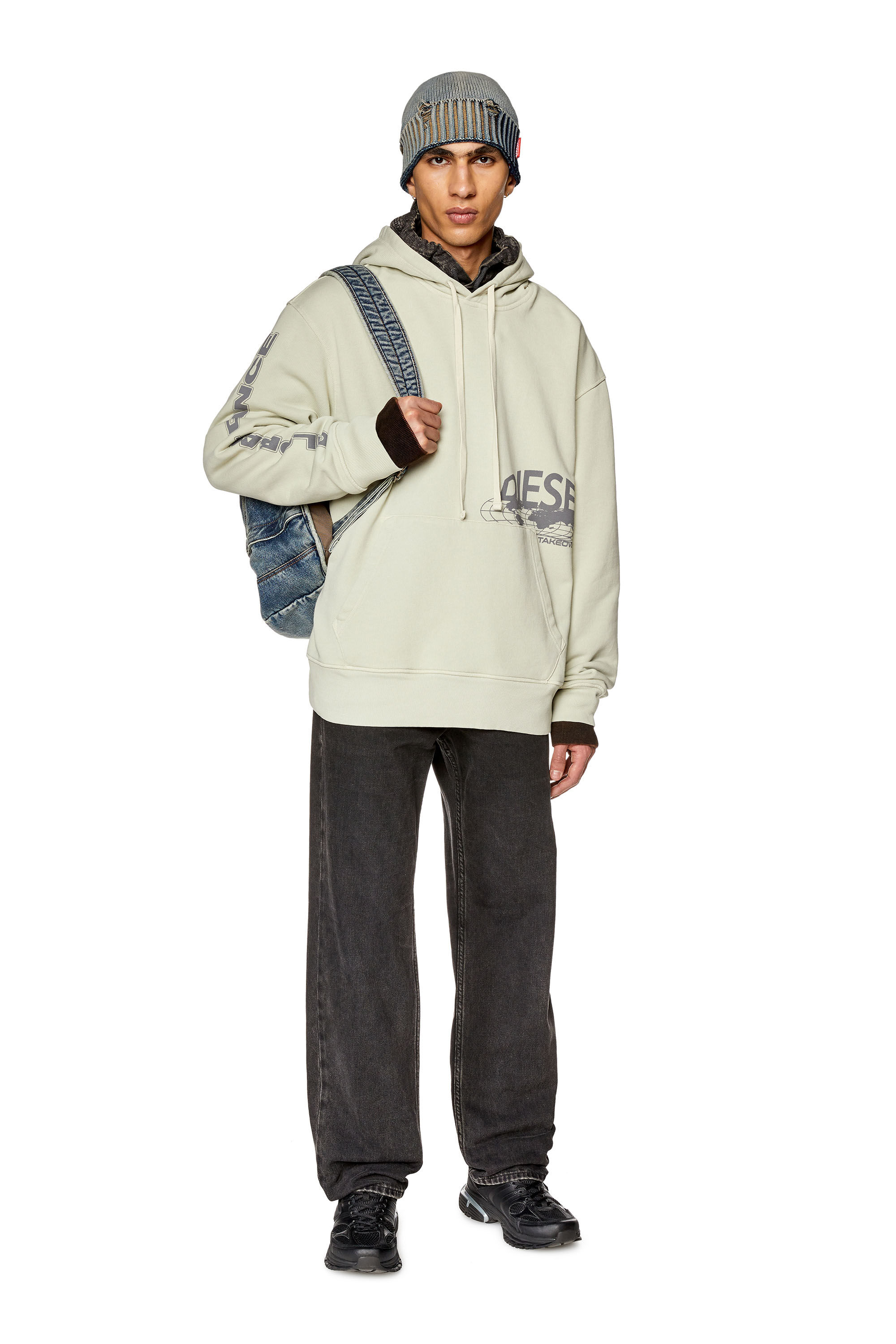 Men's Oversized faded hoodie with graphic print | White | Diesel Men's Oversized faded hoodie with graphic print | White | Diesel