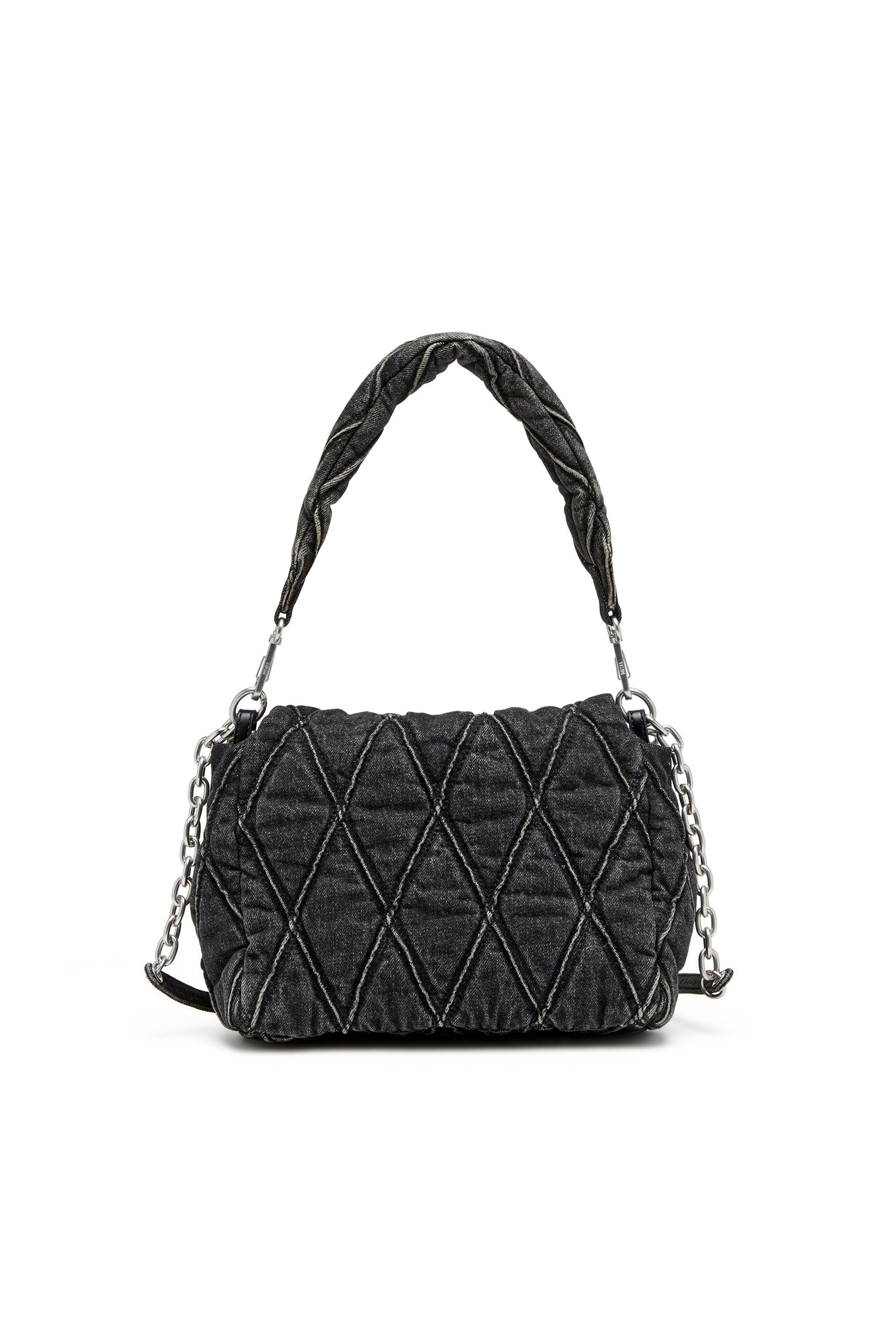 Women's Charm-D Shoulder M bag in quilted Denim | Black | Diesel