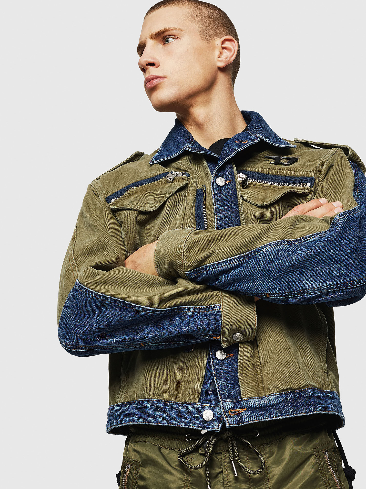 D-MALLY Men: Layered-effect military trucker jacket | Diesel