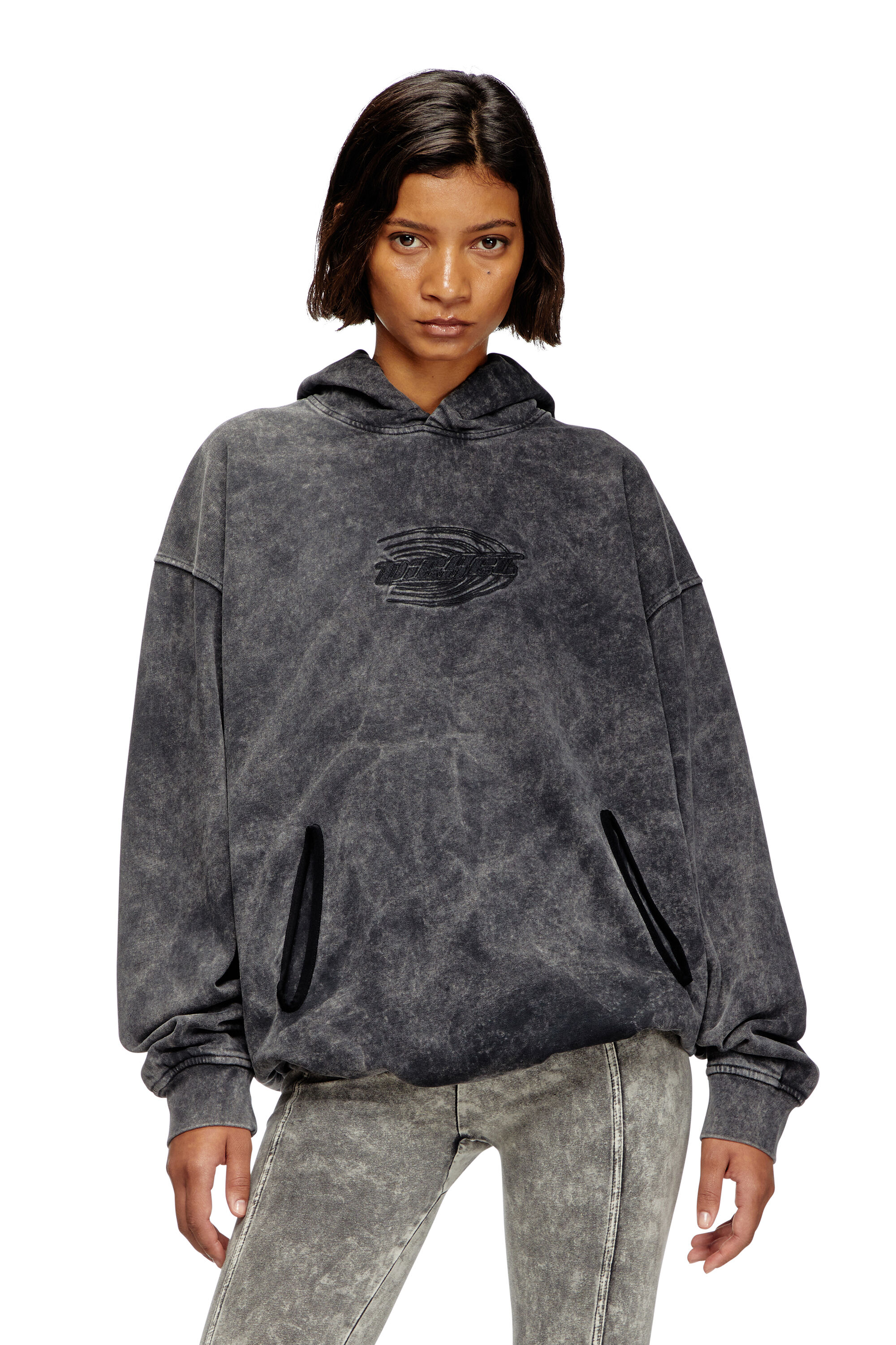 Women's Gathered acid-wash hoodie | Grey | Diesel
