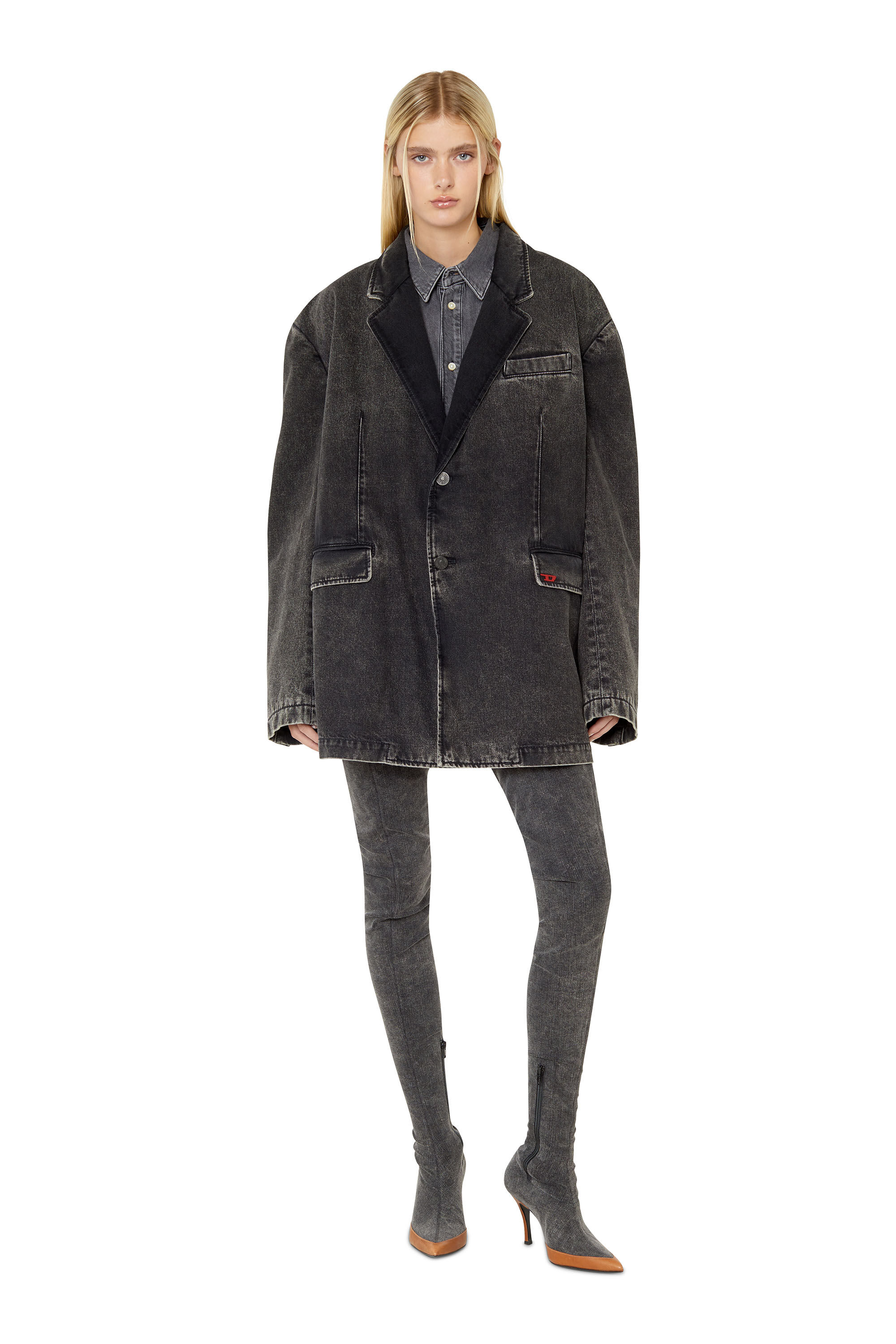 Women's Blazer in coated tailoring denim | Black | Diesel