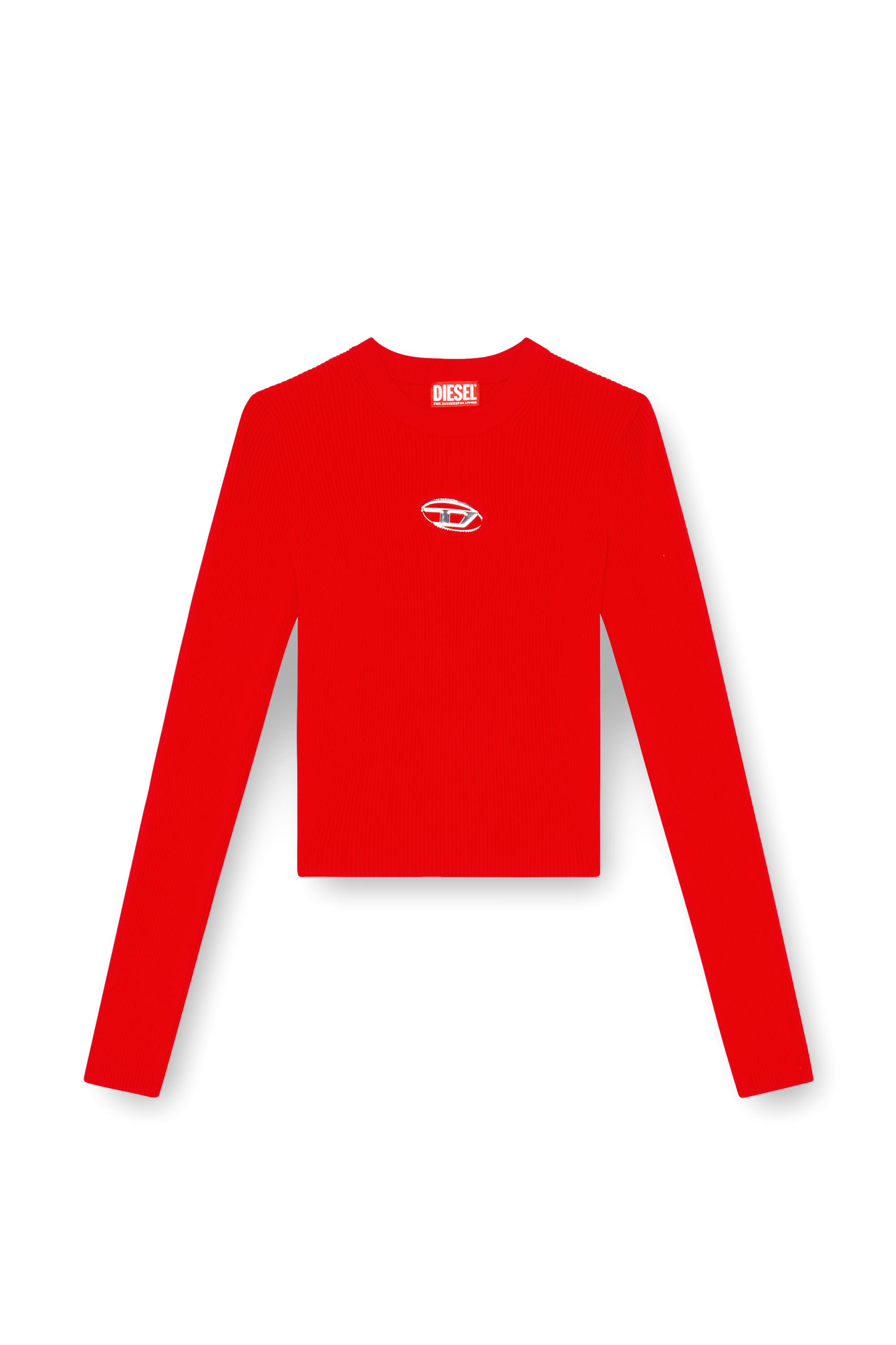 Women's Rib-knit viscose-blend top with Oval D | Red | Diesel