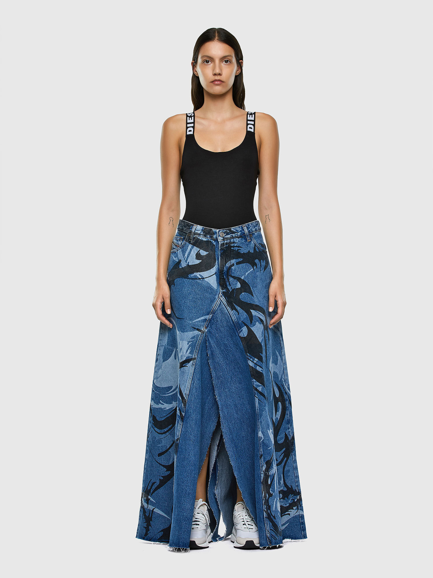 DE-SPIZ Woman: Denim skirt with laser tribal print | Diesel