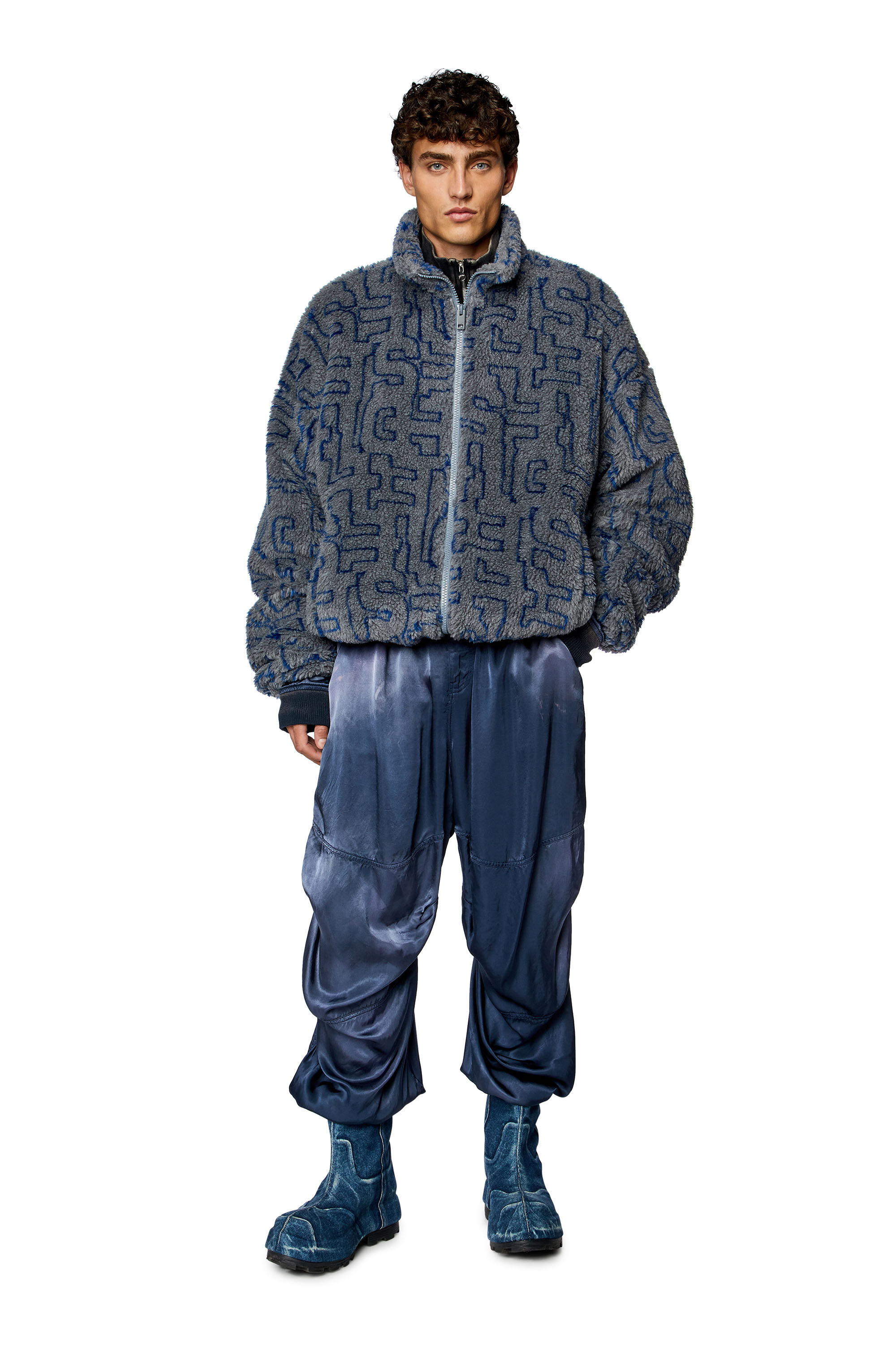 Men's Teddy fleece jacket with Diesel monogram | Grey | Diesel