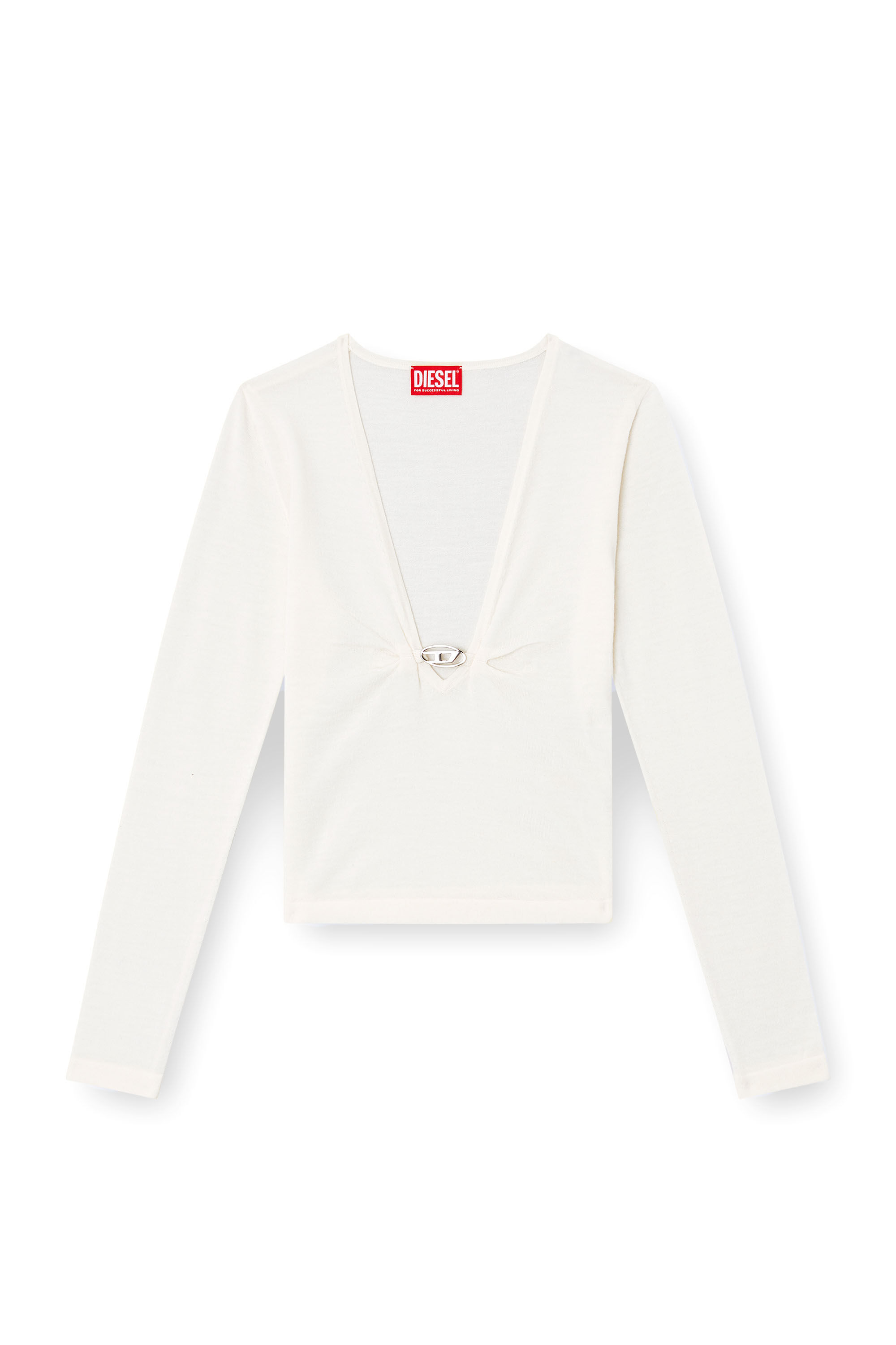 Women's Gathered V-neck jumper in wool | White | Diesel