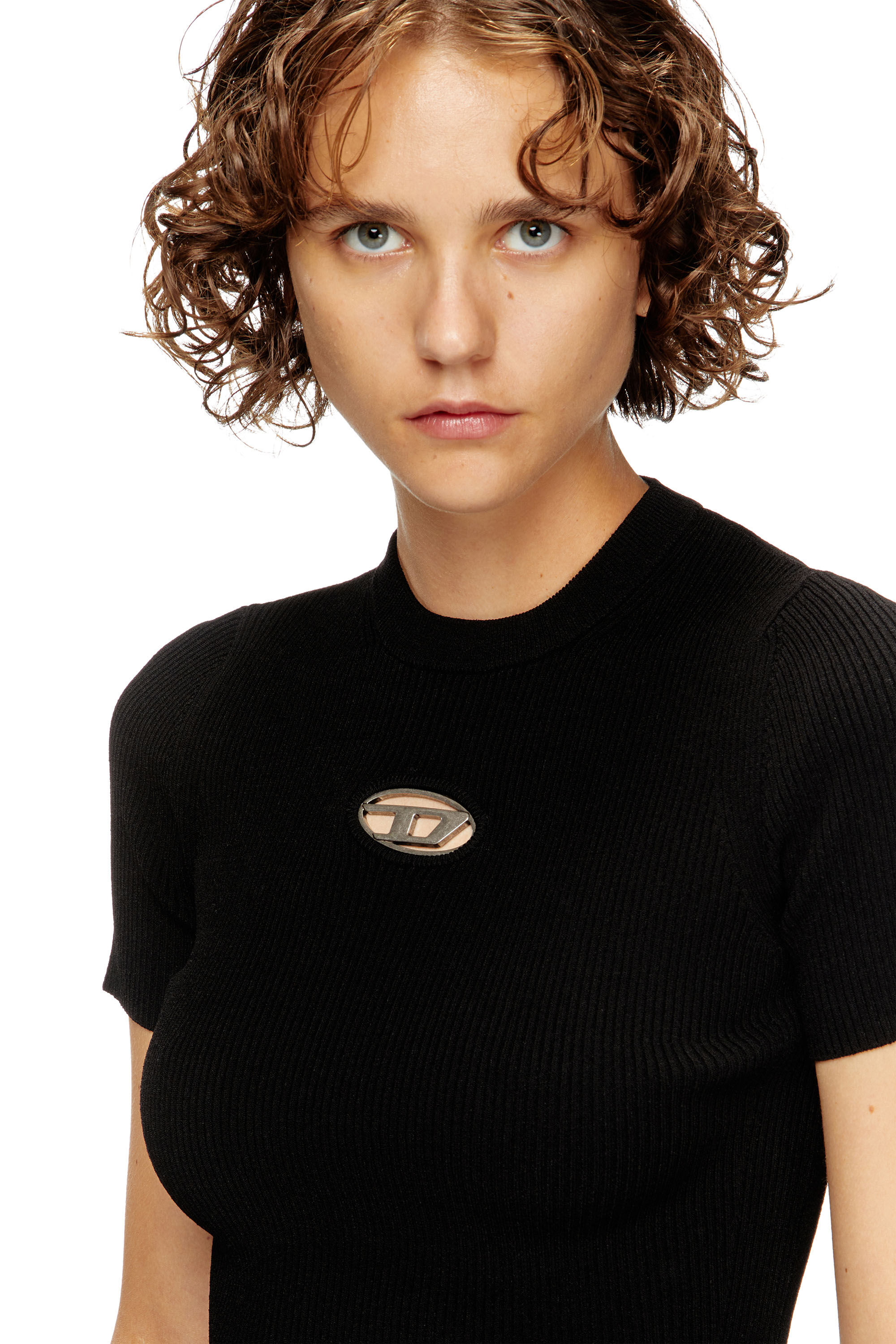 Diesel - M-VALARI-SS, Woman's Short-sleeve jumper with metal Oval D in Black - 5