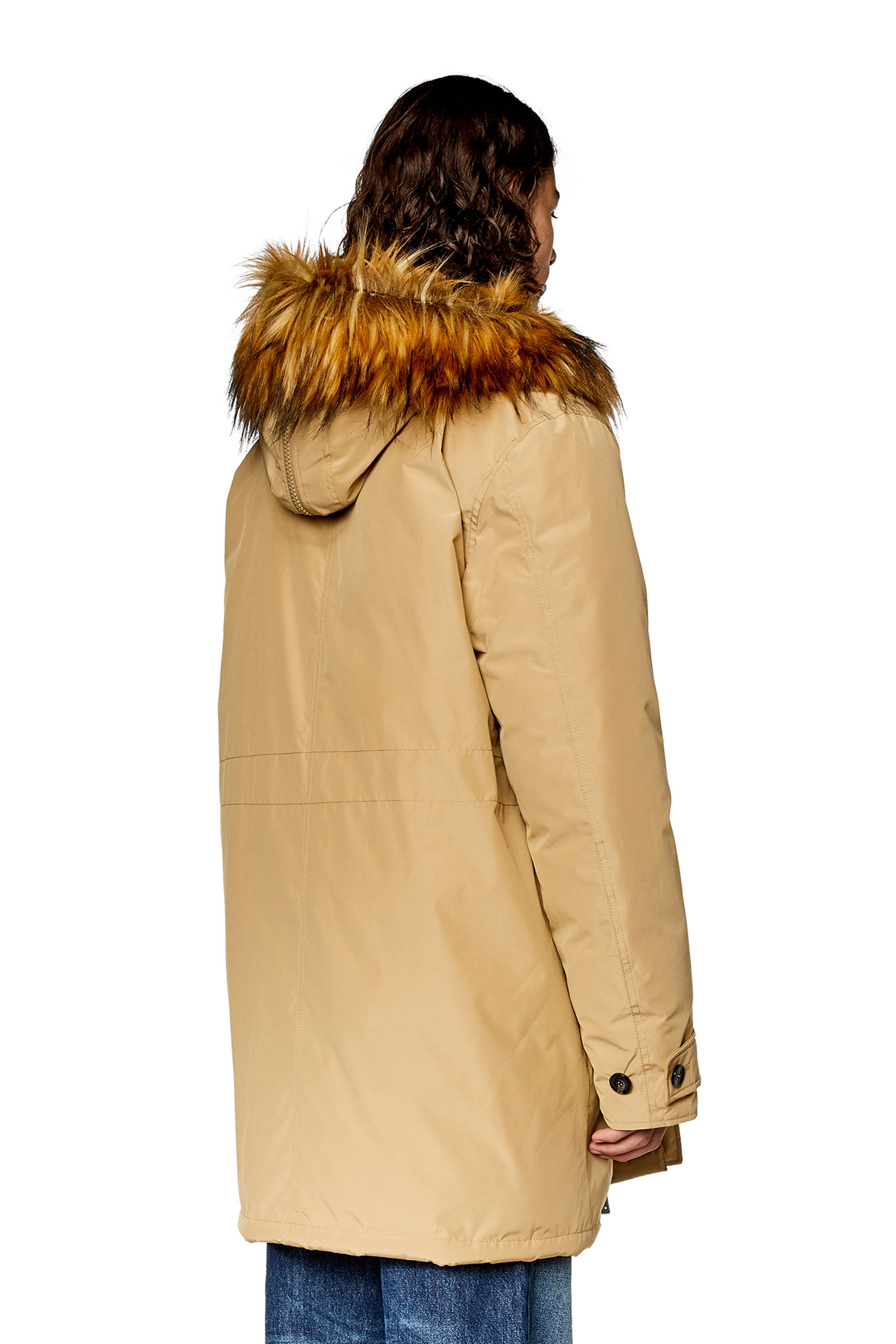 Diesel - W-JORGY, Man's Padded parka with fluffy trim at hood in Light Brown - 5