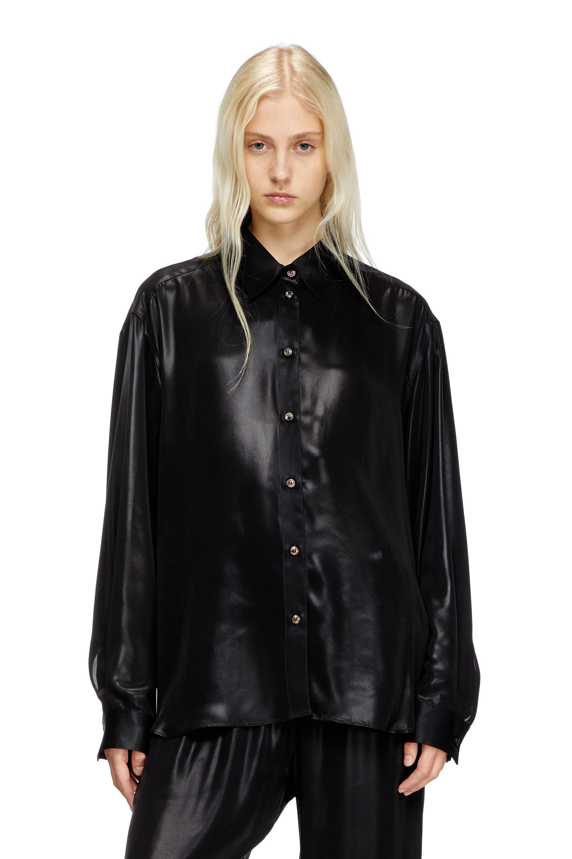 Diesel - S-SIMPLY-C-WN-Q1, Camisa fluida de tejido laminado Mujer in Negro - 3