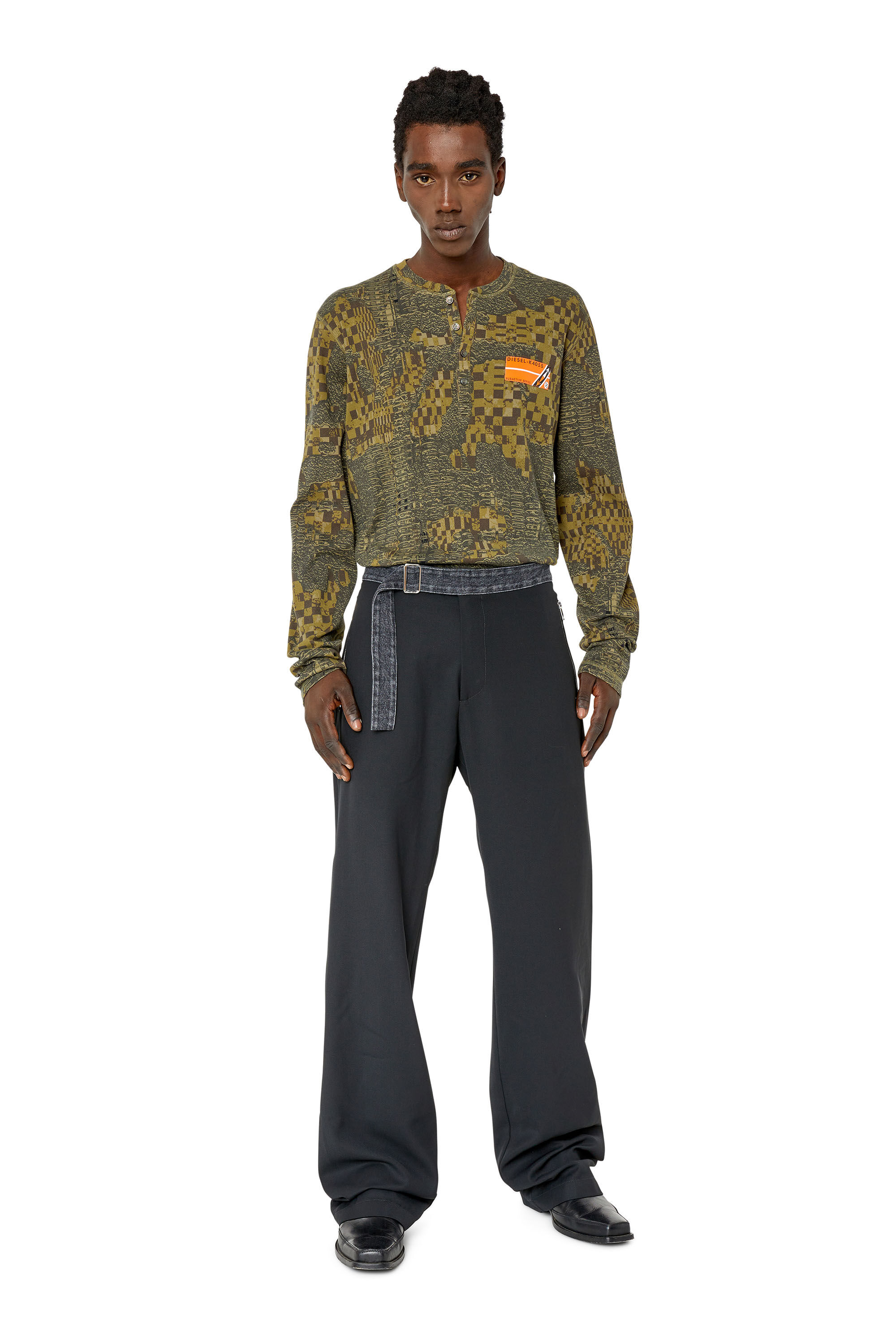 Diesel - P-GOLD-A, Man's Wool pants with denim waistband in Black - 1