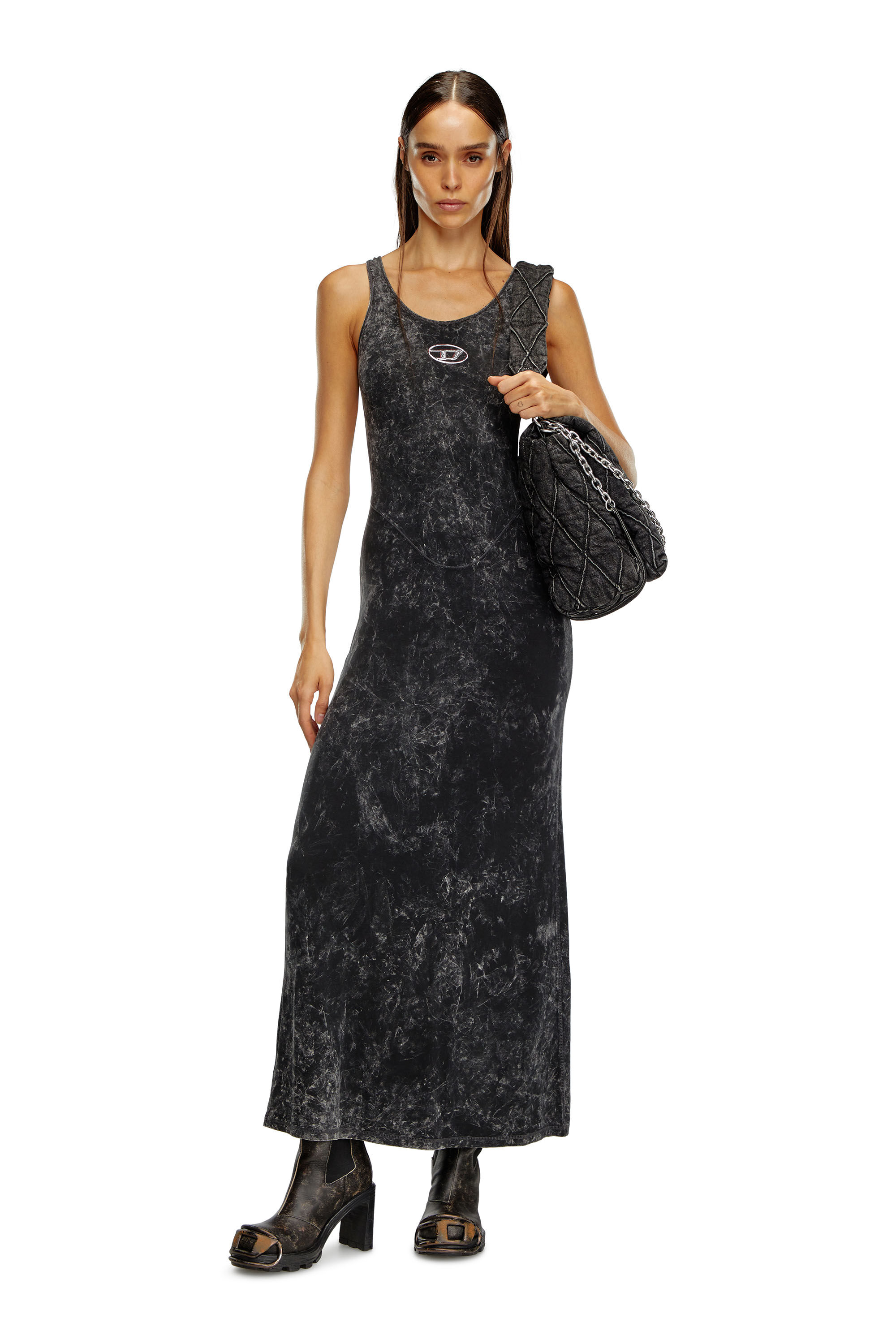 Women's Maxi dress in marbled stretch jersey | Black | Diesel