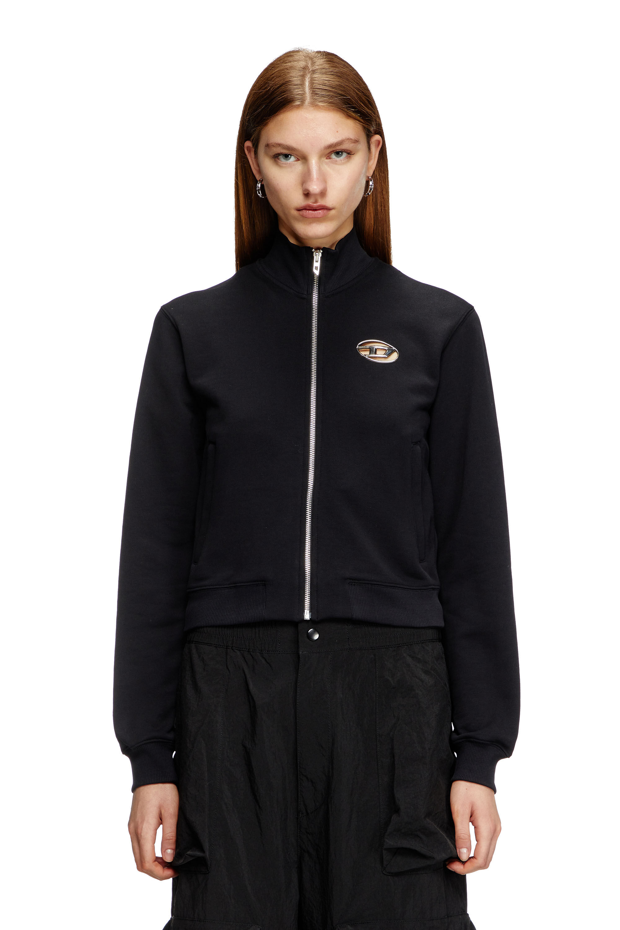 Diesel - F-FLACIN, Woman's Zip-up sweatshirt with cut-out logo in Black - 3