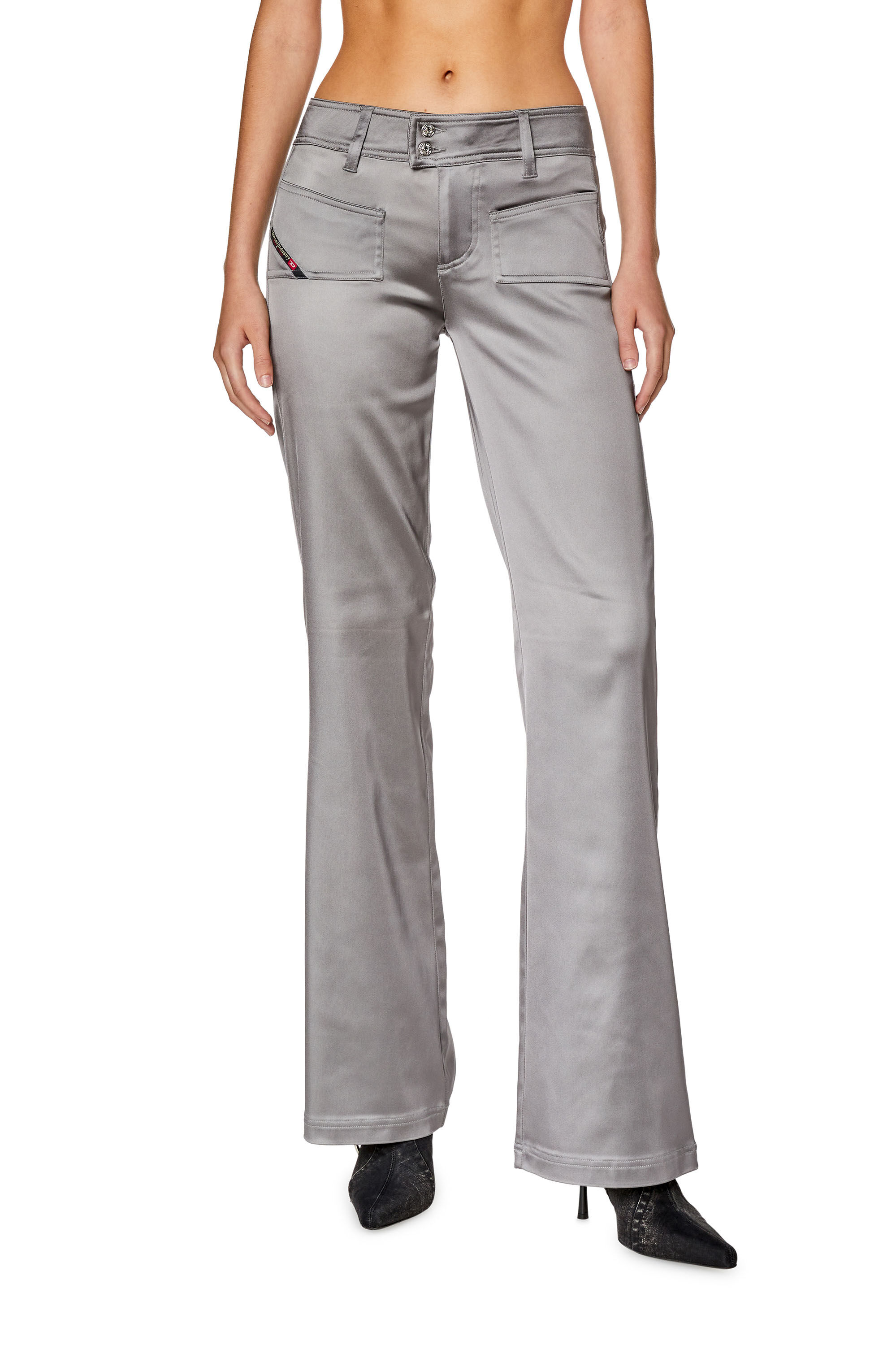 Women's Flared pants in shiny stretch satin | Grey | Diesel