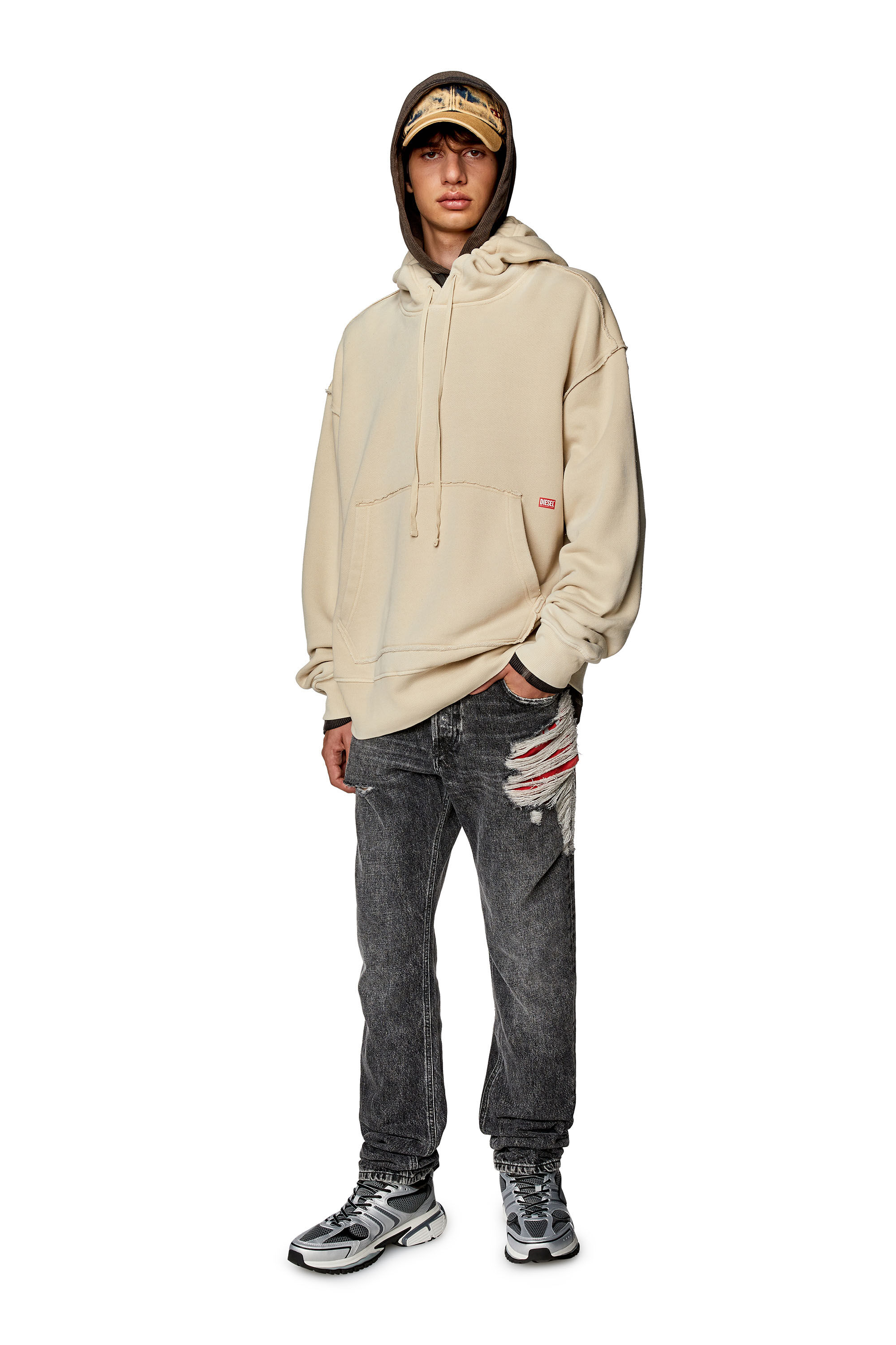 Diesel - S-MACS-HOOD-RW, Sudadera con capucha con logotipo Diesel Panther Hombre in Beige - 1