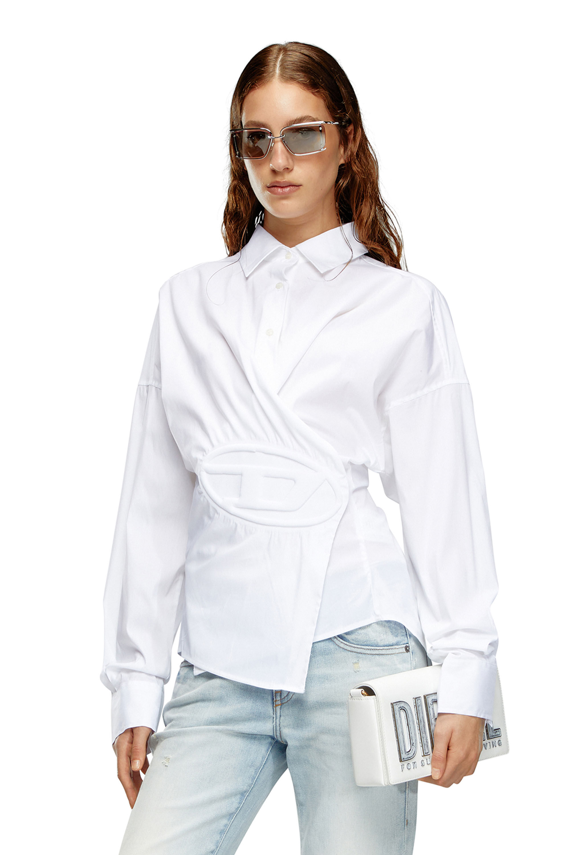 Women s Wrap shirt with embossed logo White Diesel