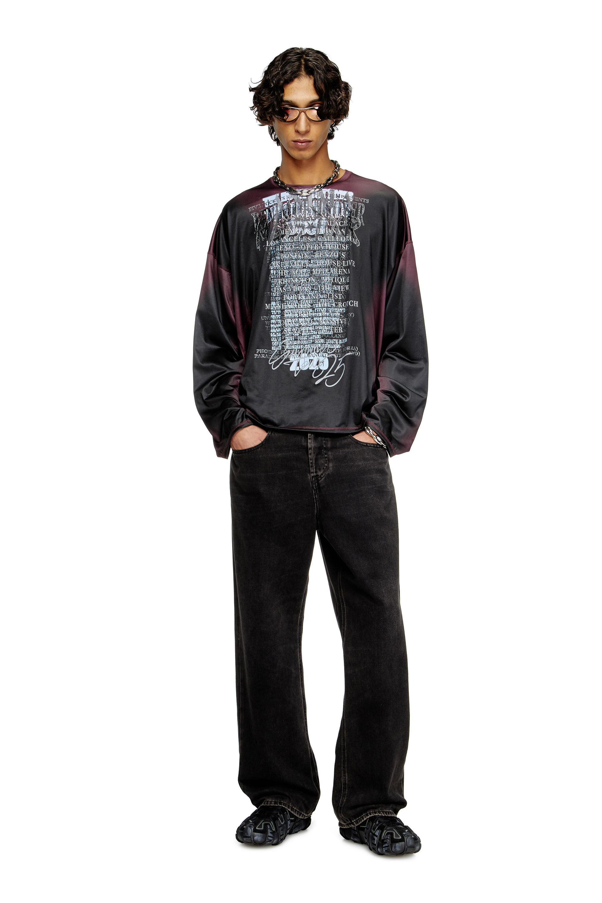 Diesel - T-OLAVI-AA, Camiseta de manga larga de tejido técnico con estampado de letras de canciones Unisex in Multicolor - 1
