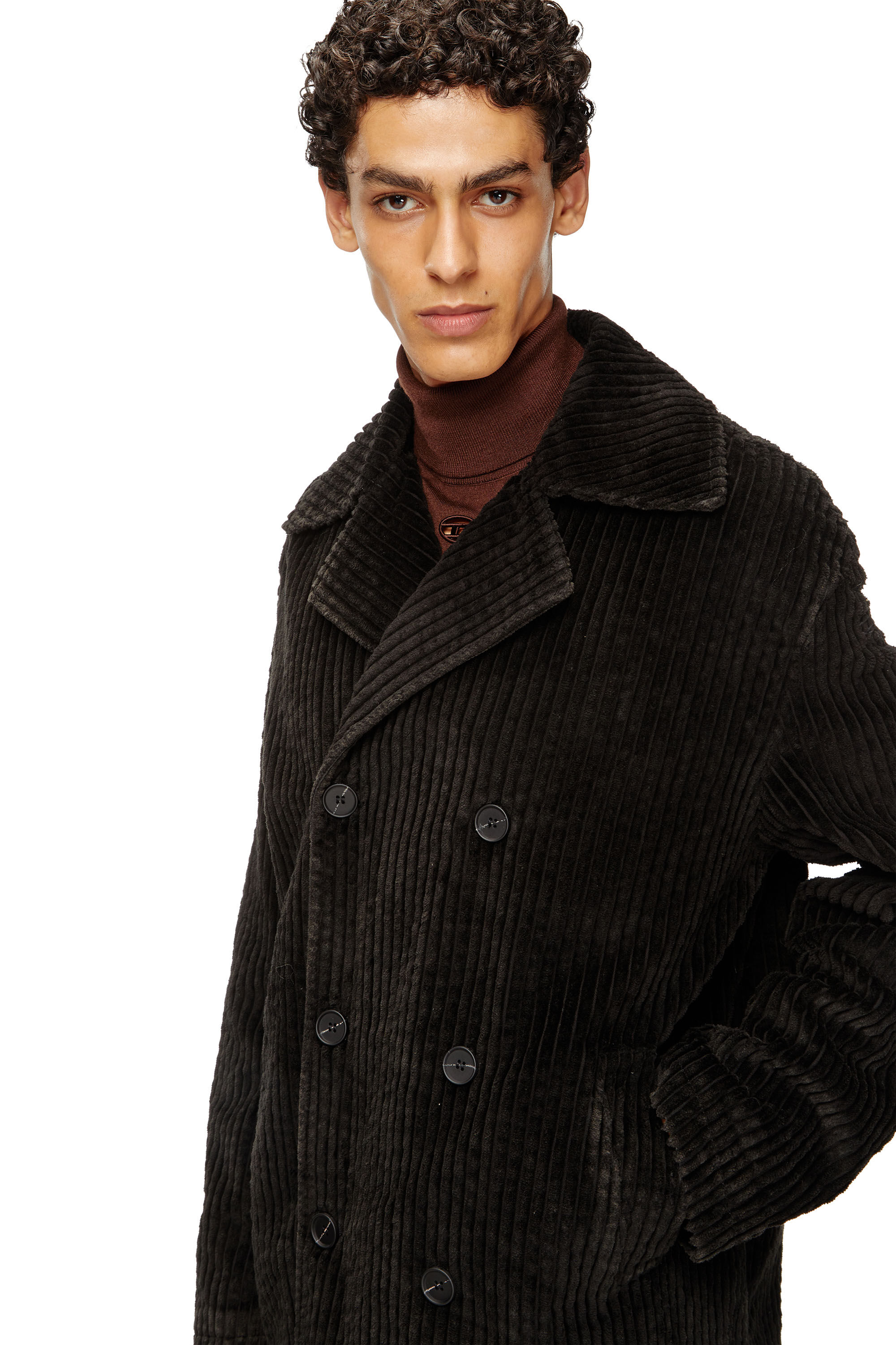 Diesel - W-OTIS, Man's Pea coat in treated corduroy in Brown - 4