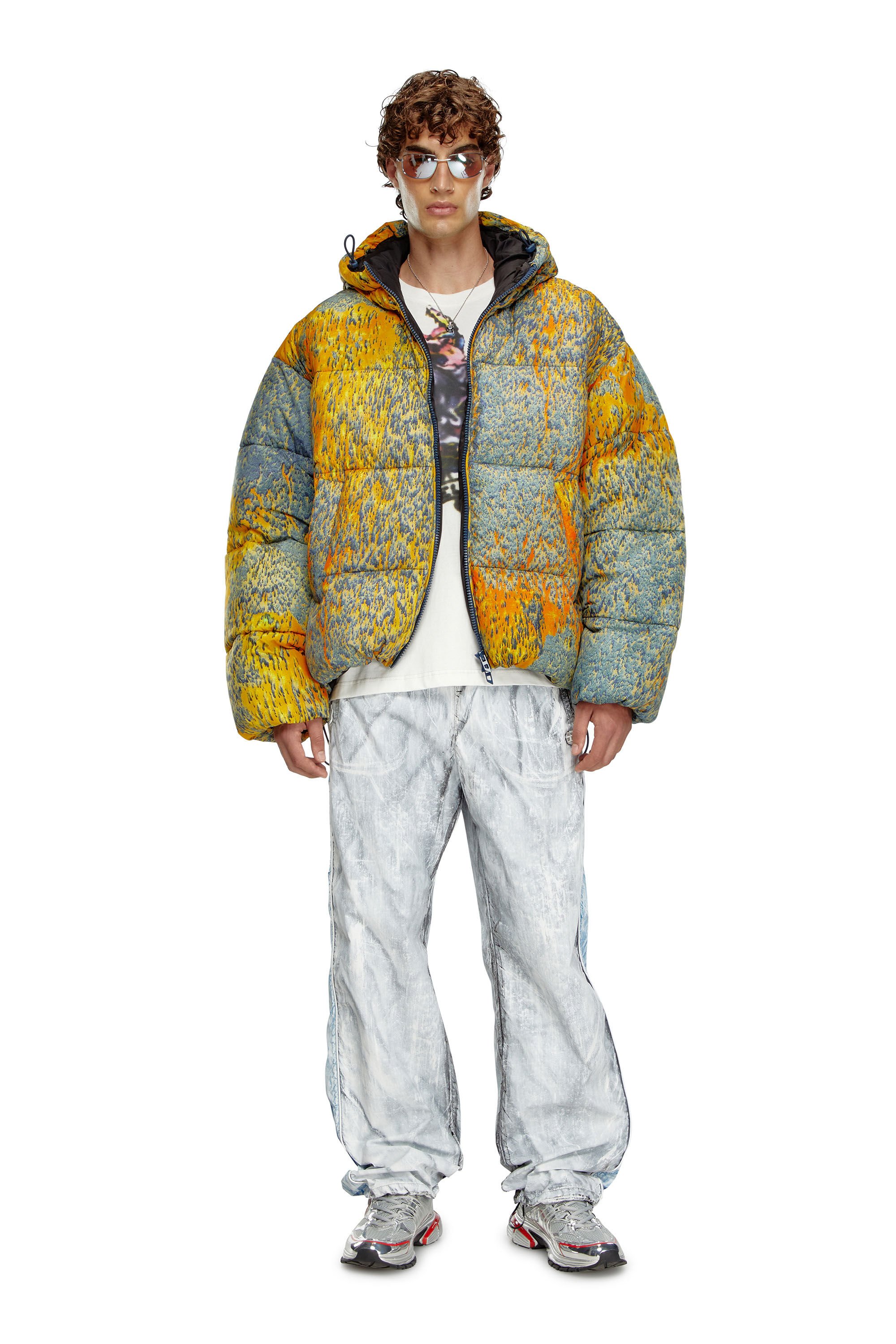 Diesel - W-BOGAERT, Chaqueta puffer con efecto de lluvia ácida Hombre in Multicolor - 1