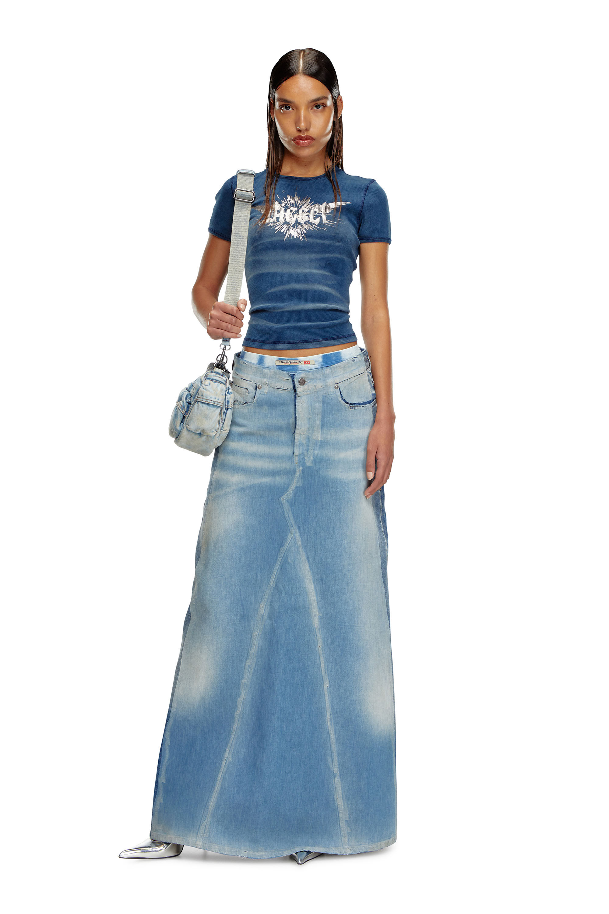 Women's Long skirt in peel-off denim | Blue | Diesel