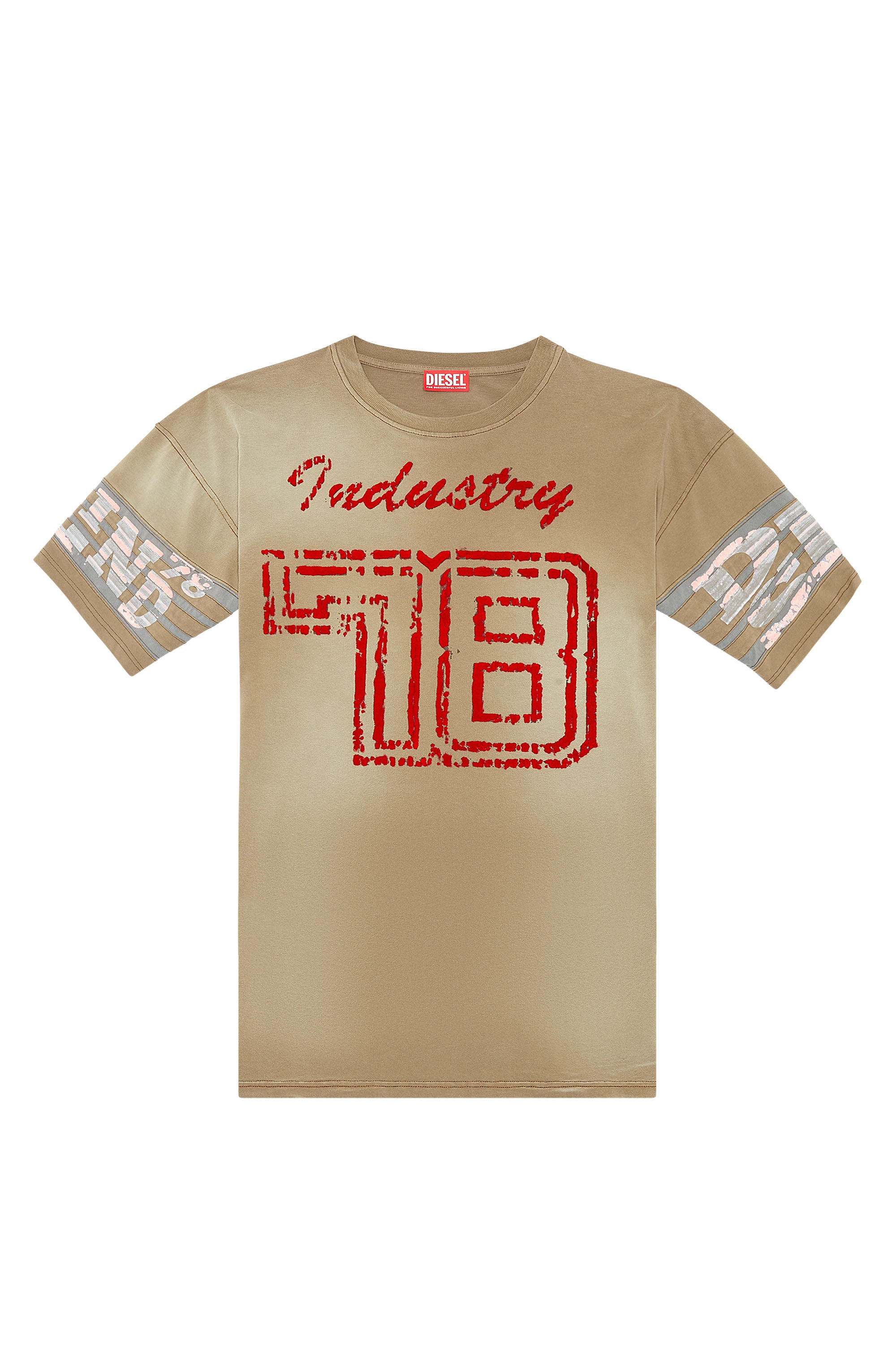 Diesel - T-BOST, Man's Faded jersey T-shirt with flock prints in Light Brown - 2