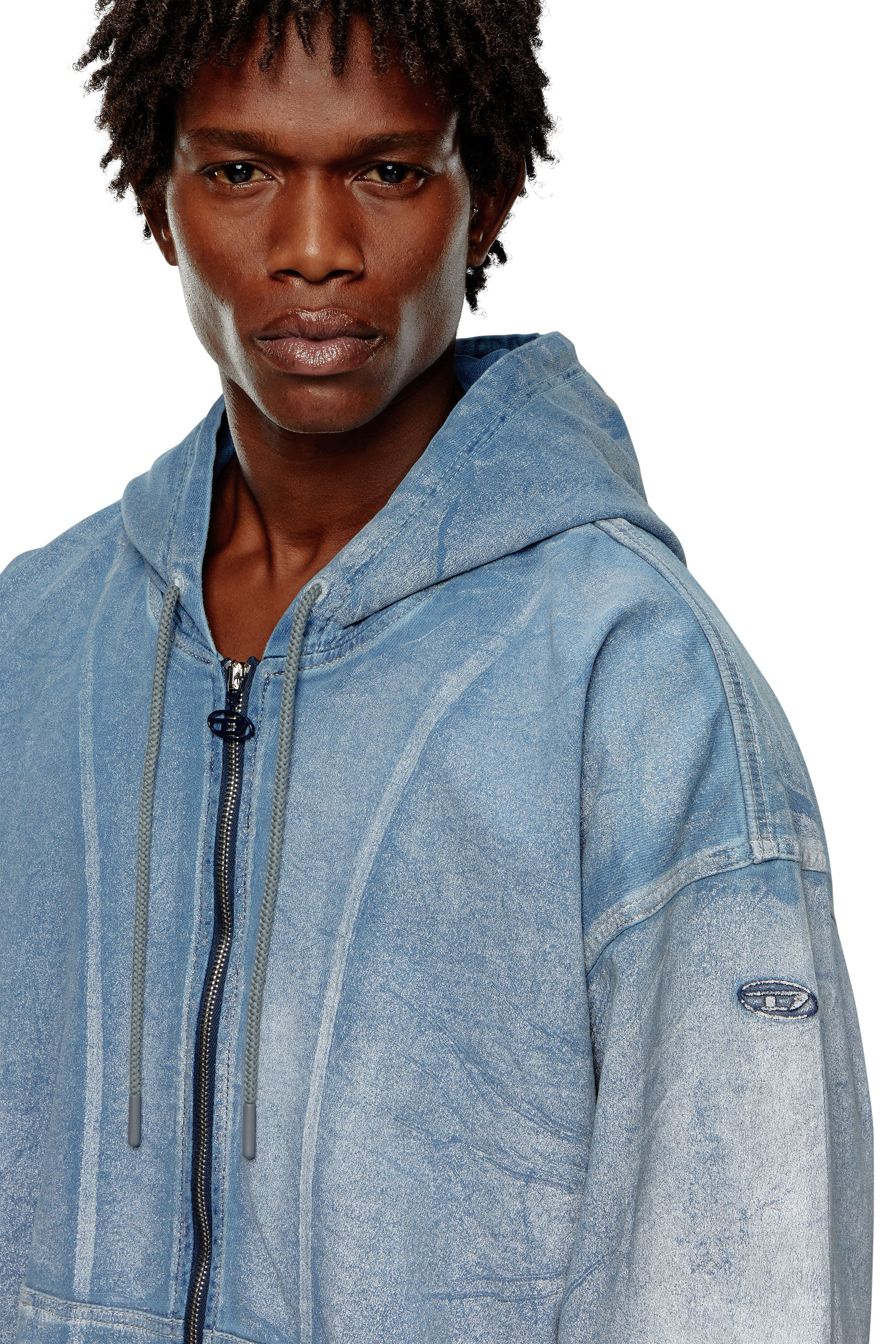 Men's Zip-up hoodie in printed Track Denim | Blue | Diesel