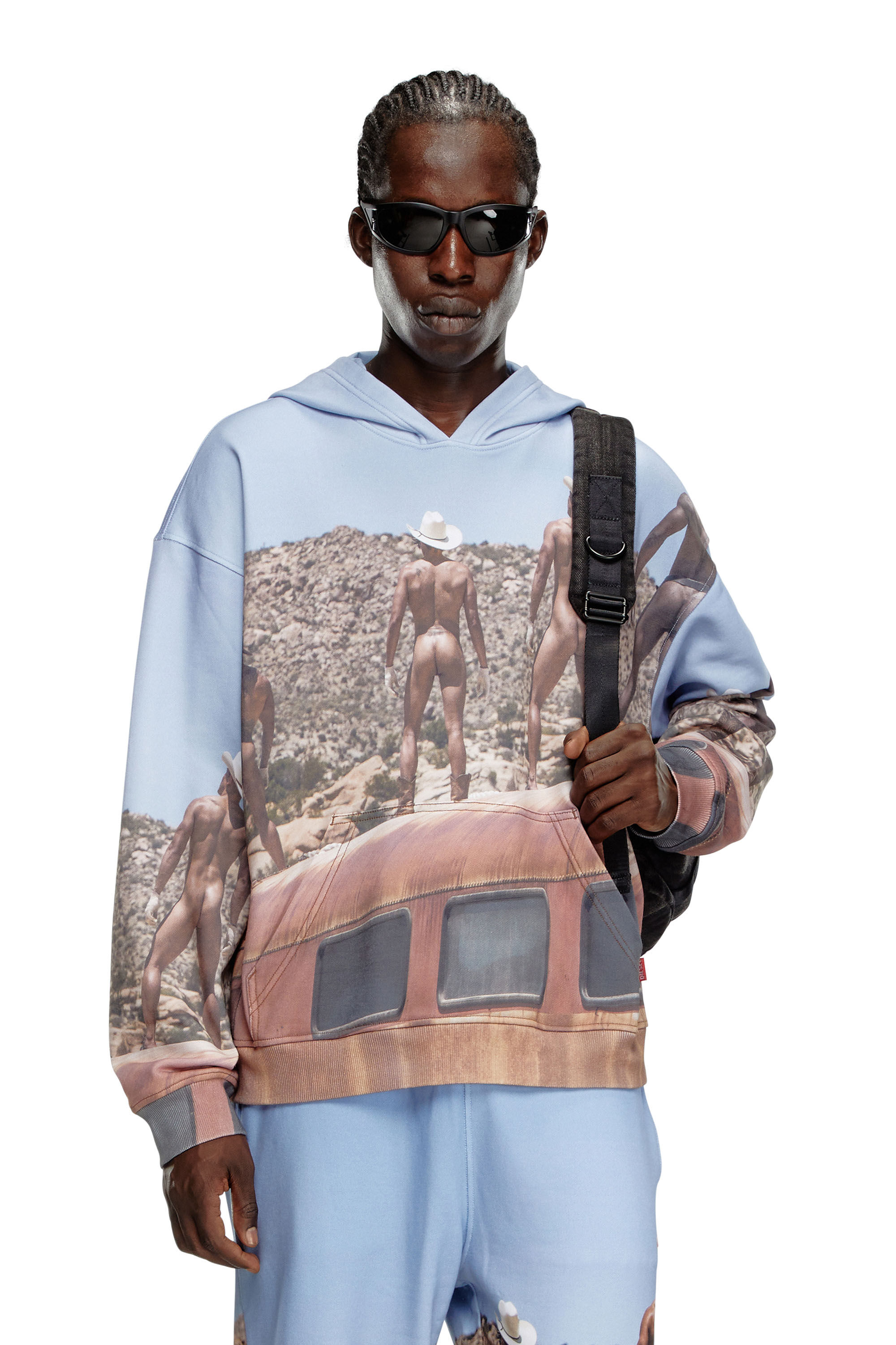 Diesel - PR-S-NLABEL-HOOD-HVB, Sudadera con capucha con estampado all-over Unisex in Azul marino - 3