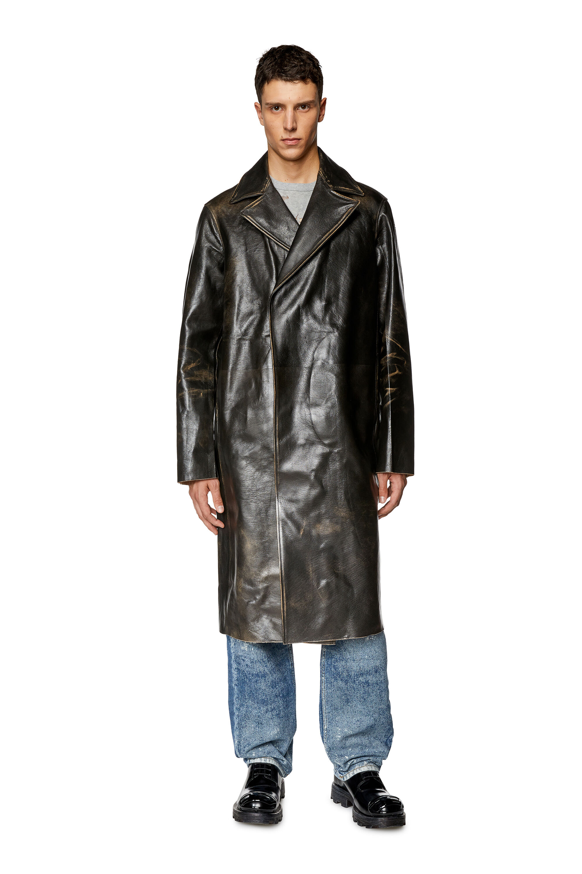Leather online raincoat mens