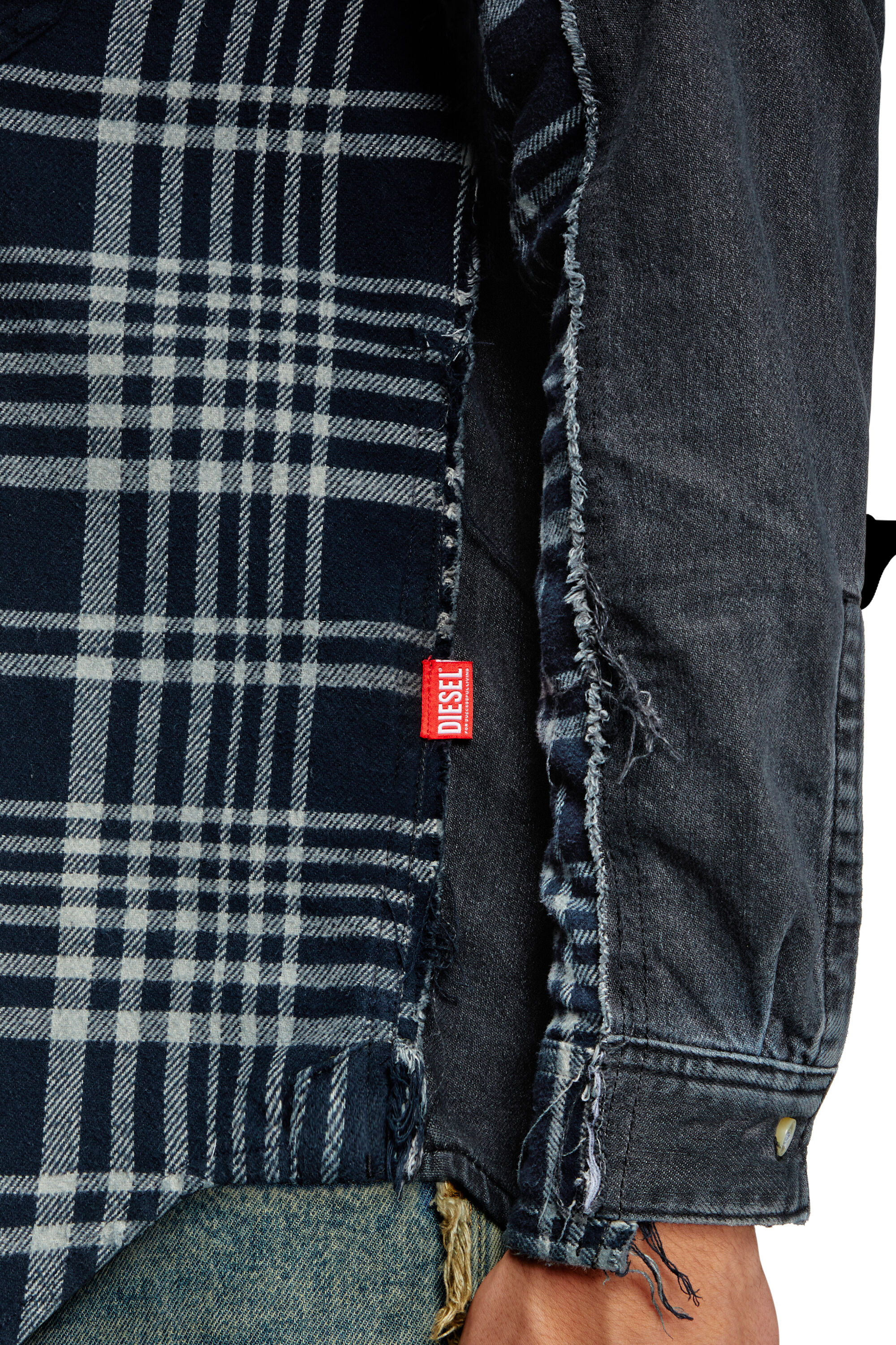 Diesel - Shirt Dieseloves 6B, Unisex's Overdyed check and denim shirt in Blue/Black - 5
