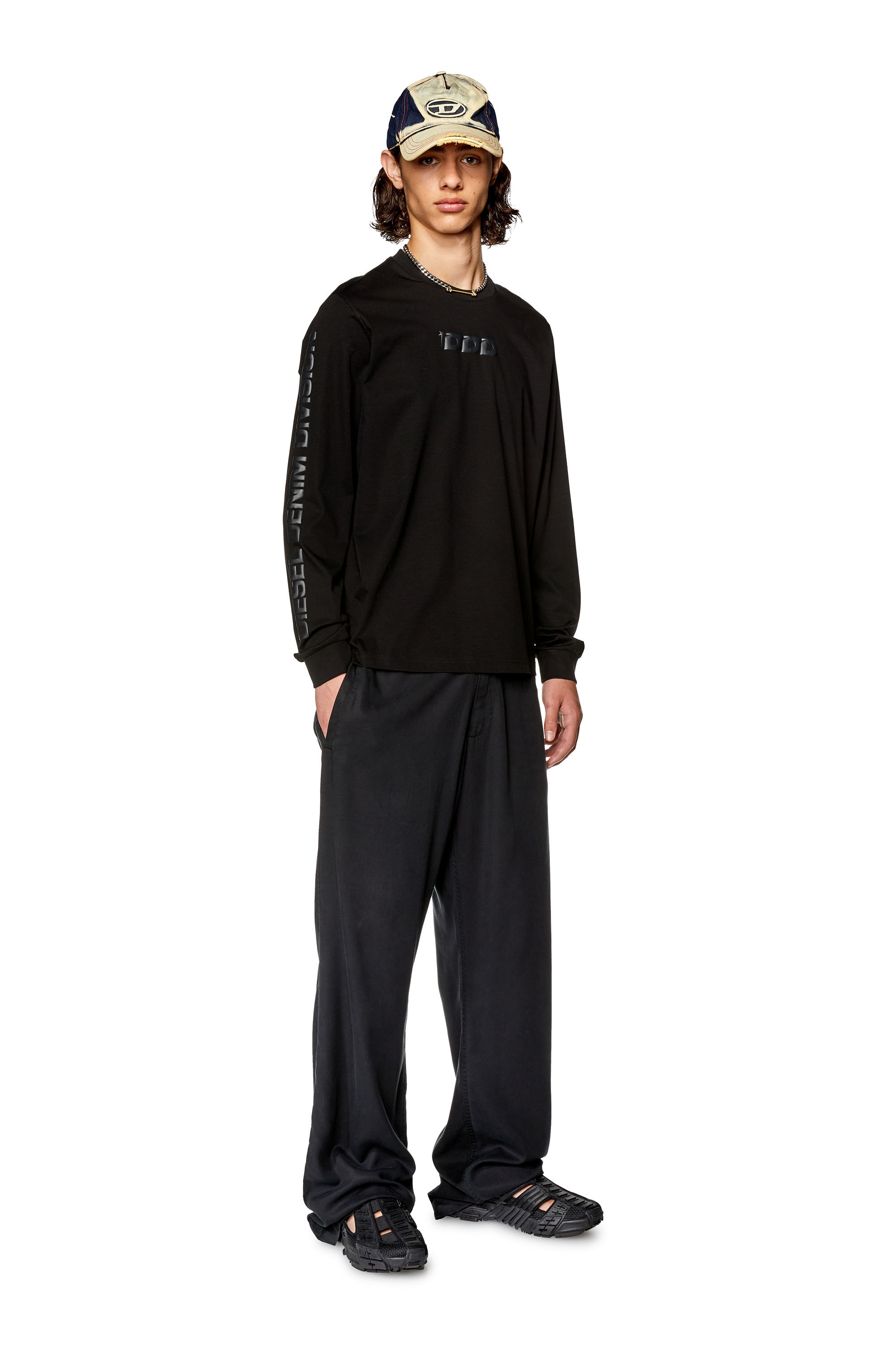 Diesel - T-MUST-LS-L4, Man's T-shirt with DDD puff print in Black - 1