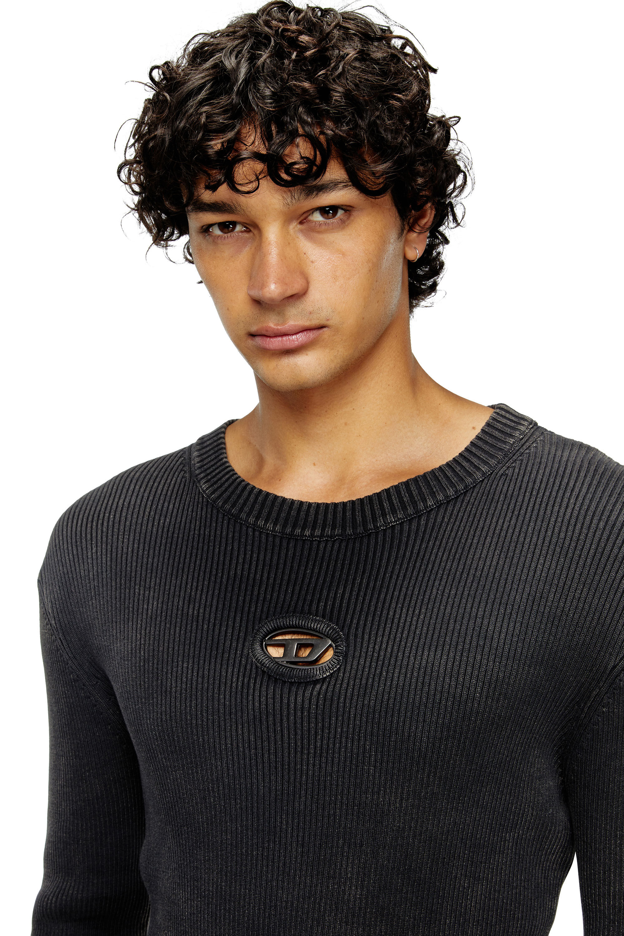 Diesel - K-DARIN-D, Jersey desgastado con logotipo recortado Hombre in Negro - 4