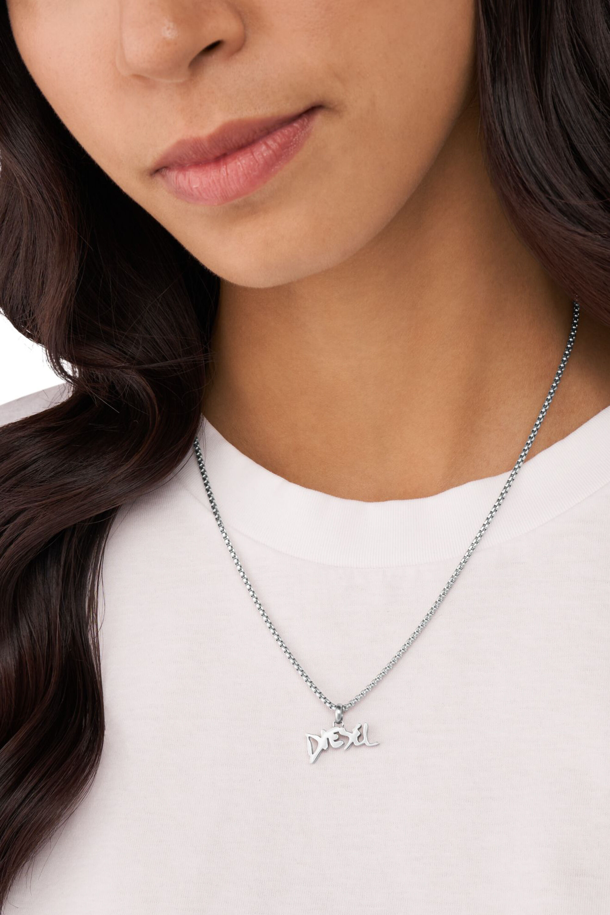 ★Diesel★Stainless Steel Double Pendant Necklace★Silver DX1168 Man: Stainless Steel Double Pendant Necklace | Diesel