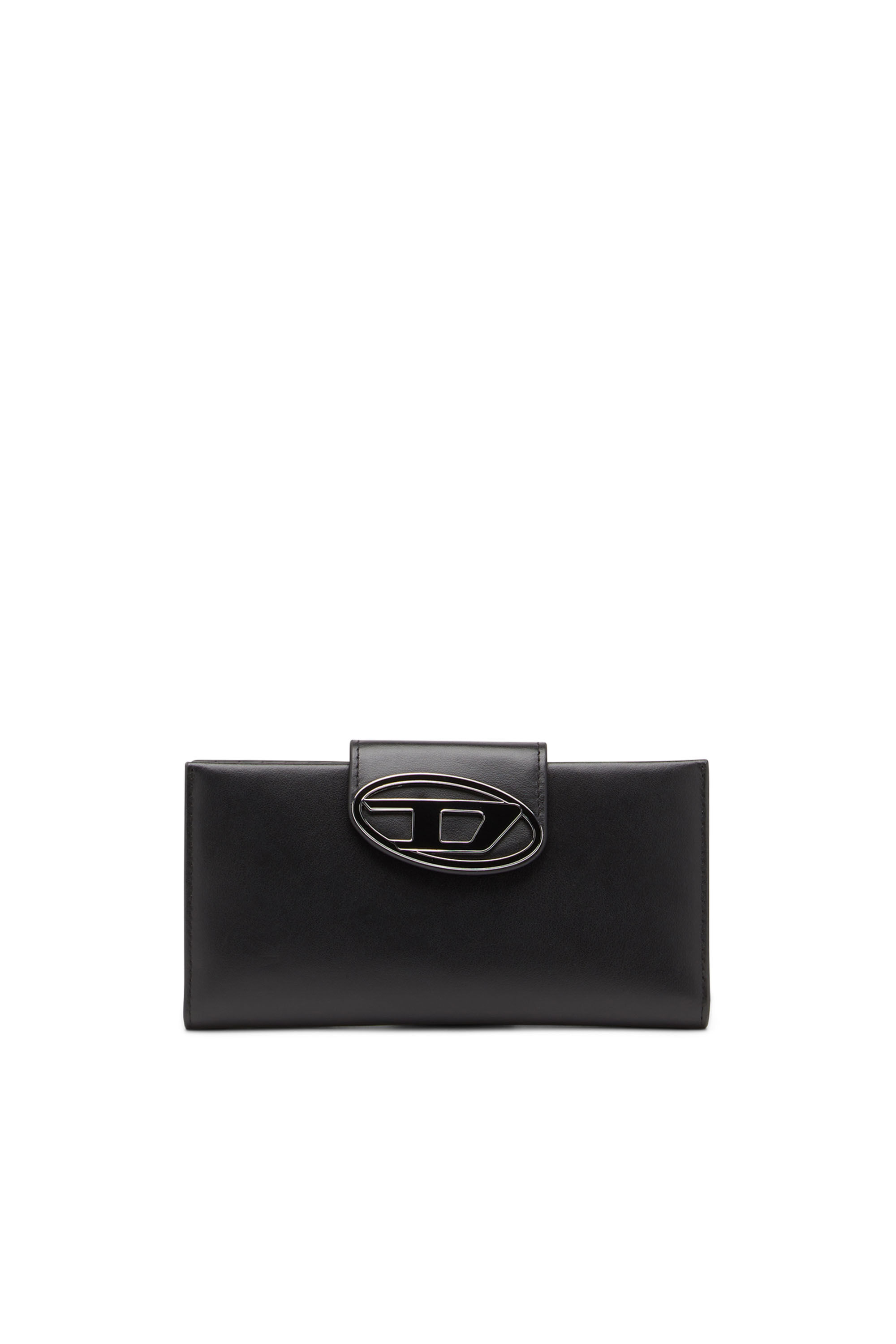 Diesel - JULIE, Woman Leather continental wallet with logo plaque in Black - Image 1