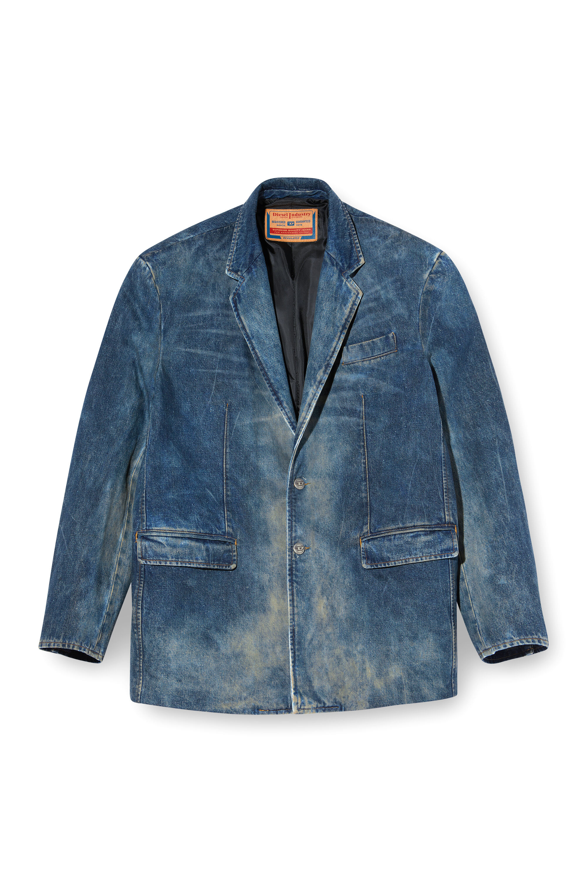 Diesel - D-OVER-DD, Unisex's Blazer in hand-treated dirty denim in Dark Blue - 2