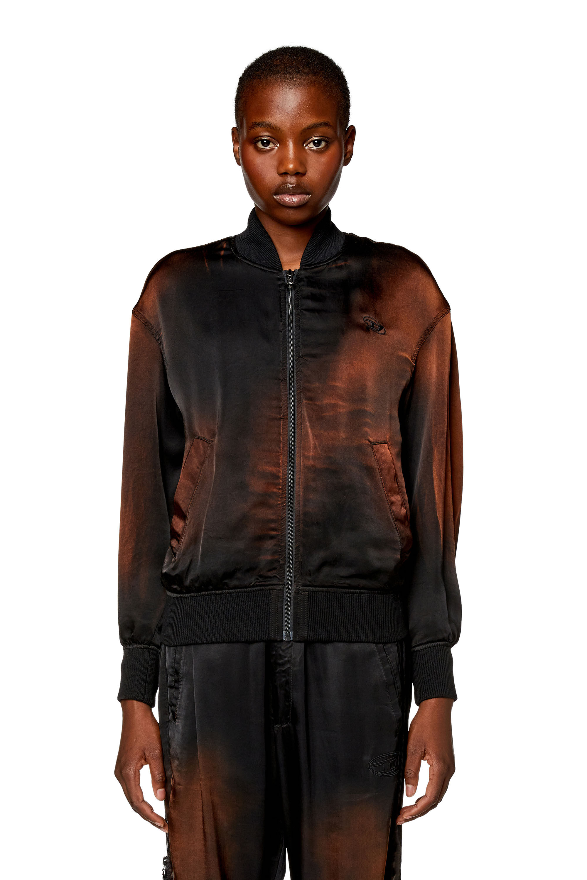 Women s Bomber jacket in solarised satin Black Diesel