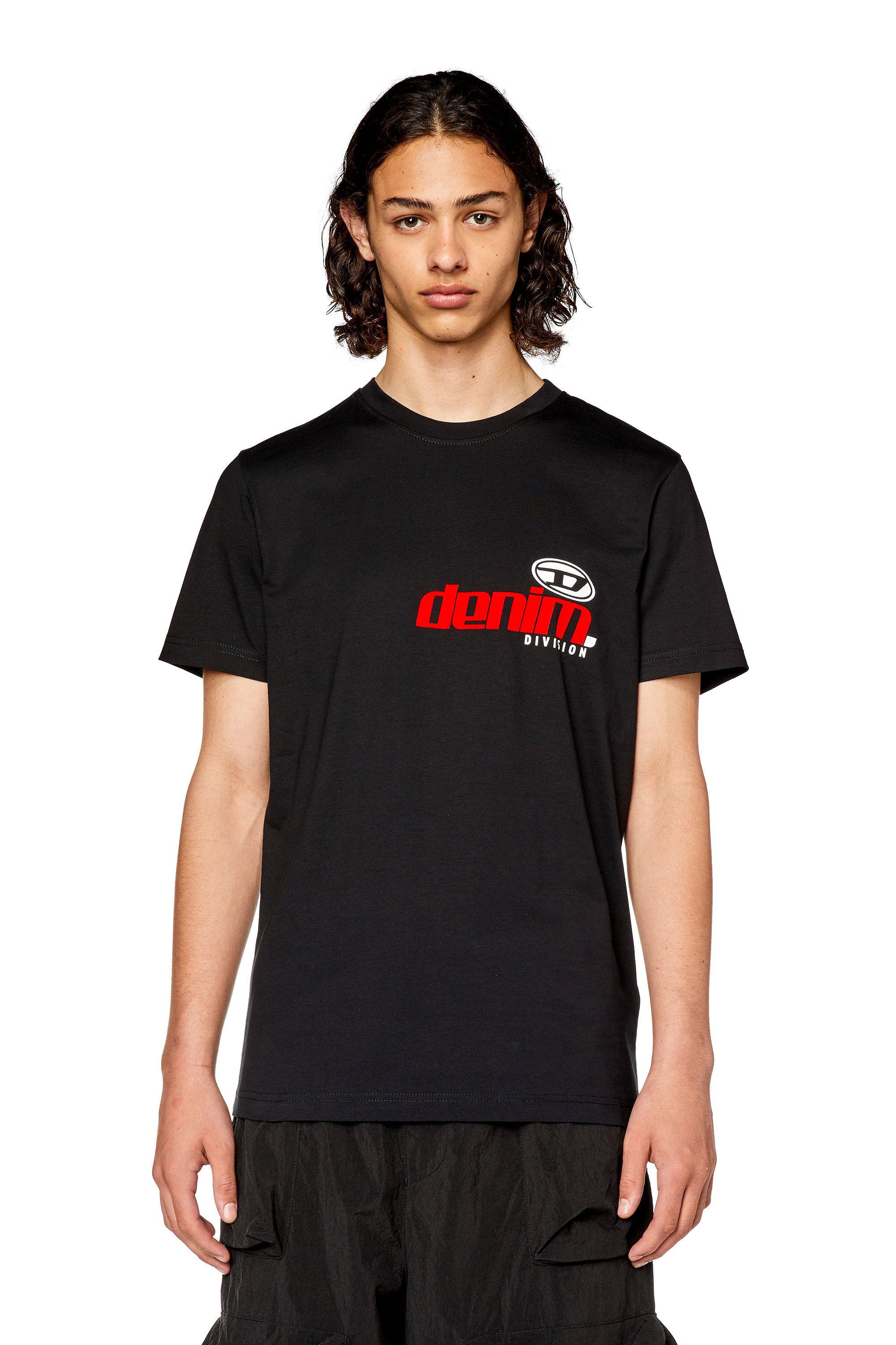 Men's T-shirt with shiny and flocked print | Black | Diesel