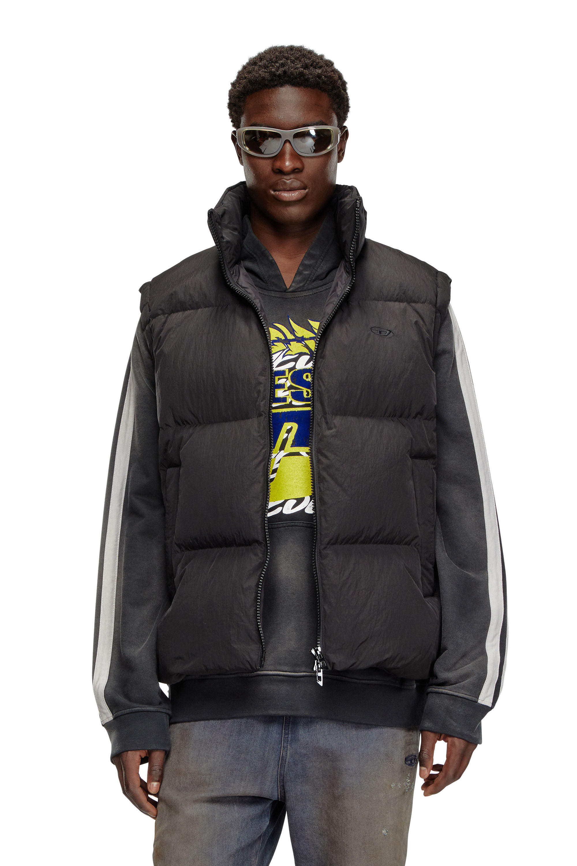 Diesel - W-RAVEEL-SL, Man's Down vest in crinkled nylon in Black - 3