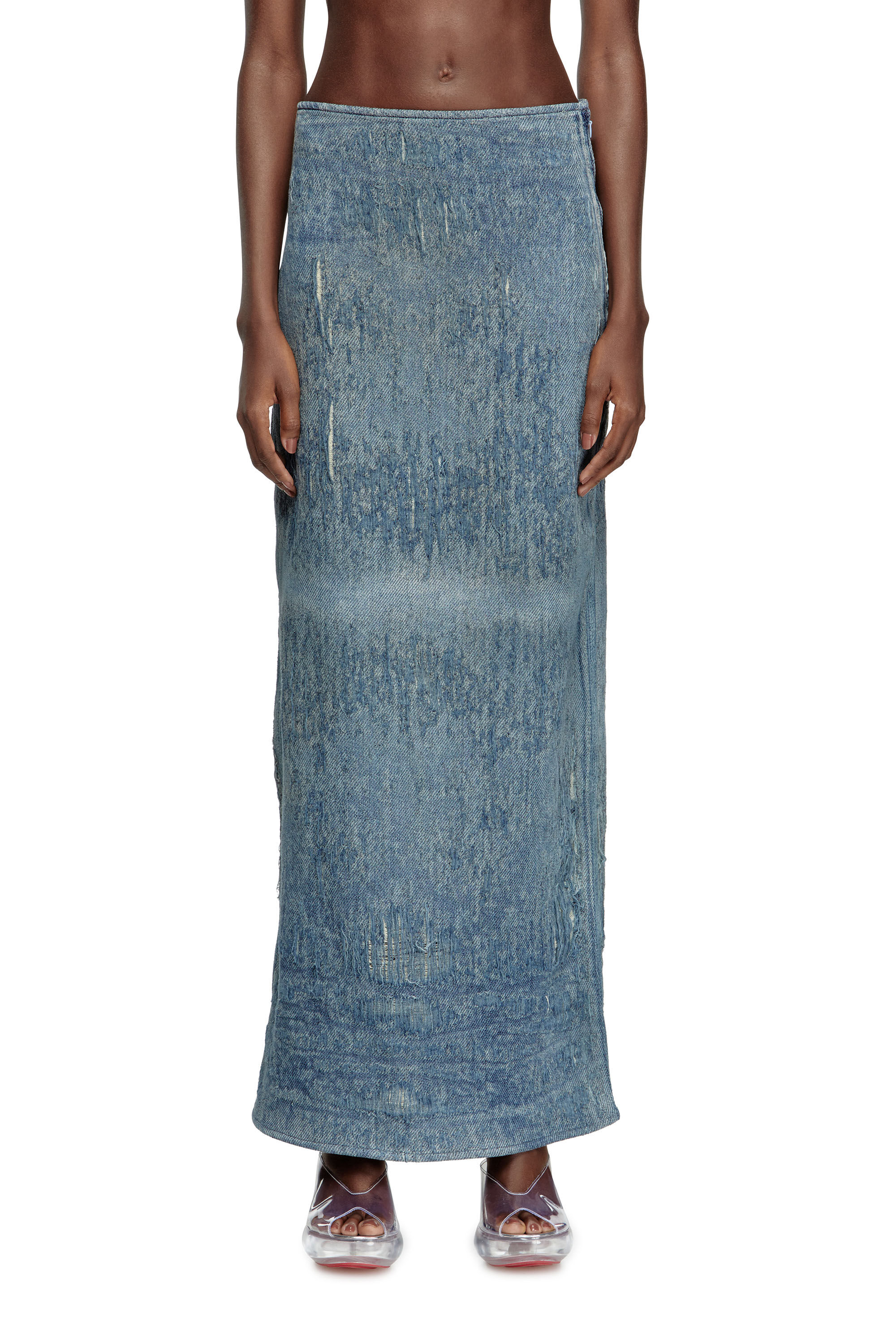 Diesel - DE-MEGAN-FSG, Falda de denim jacquard ultradestruido Mujer in Azul marino - 3