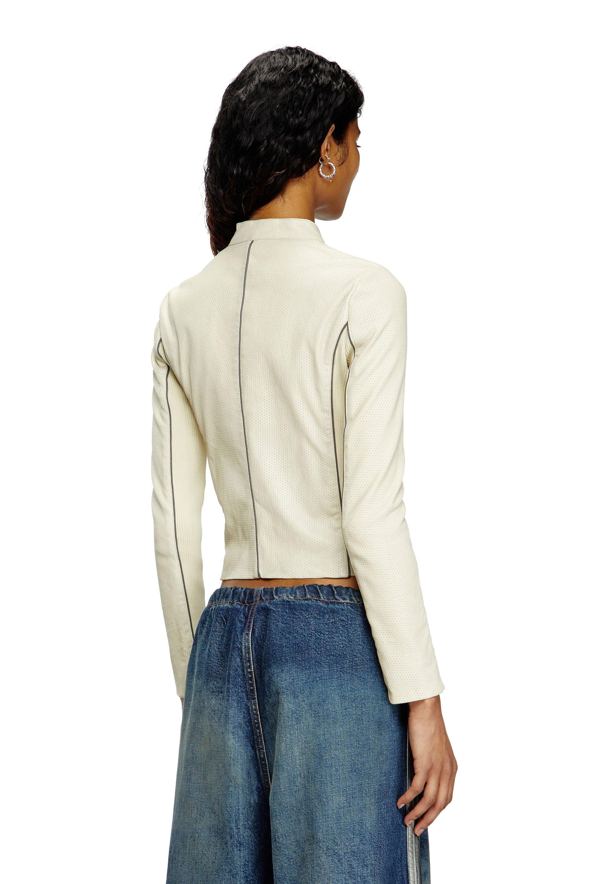 Diesel - L-IBRA, Woman's Biker jacket in perforated stretch leather in White - 5